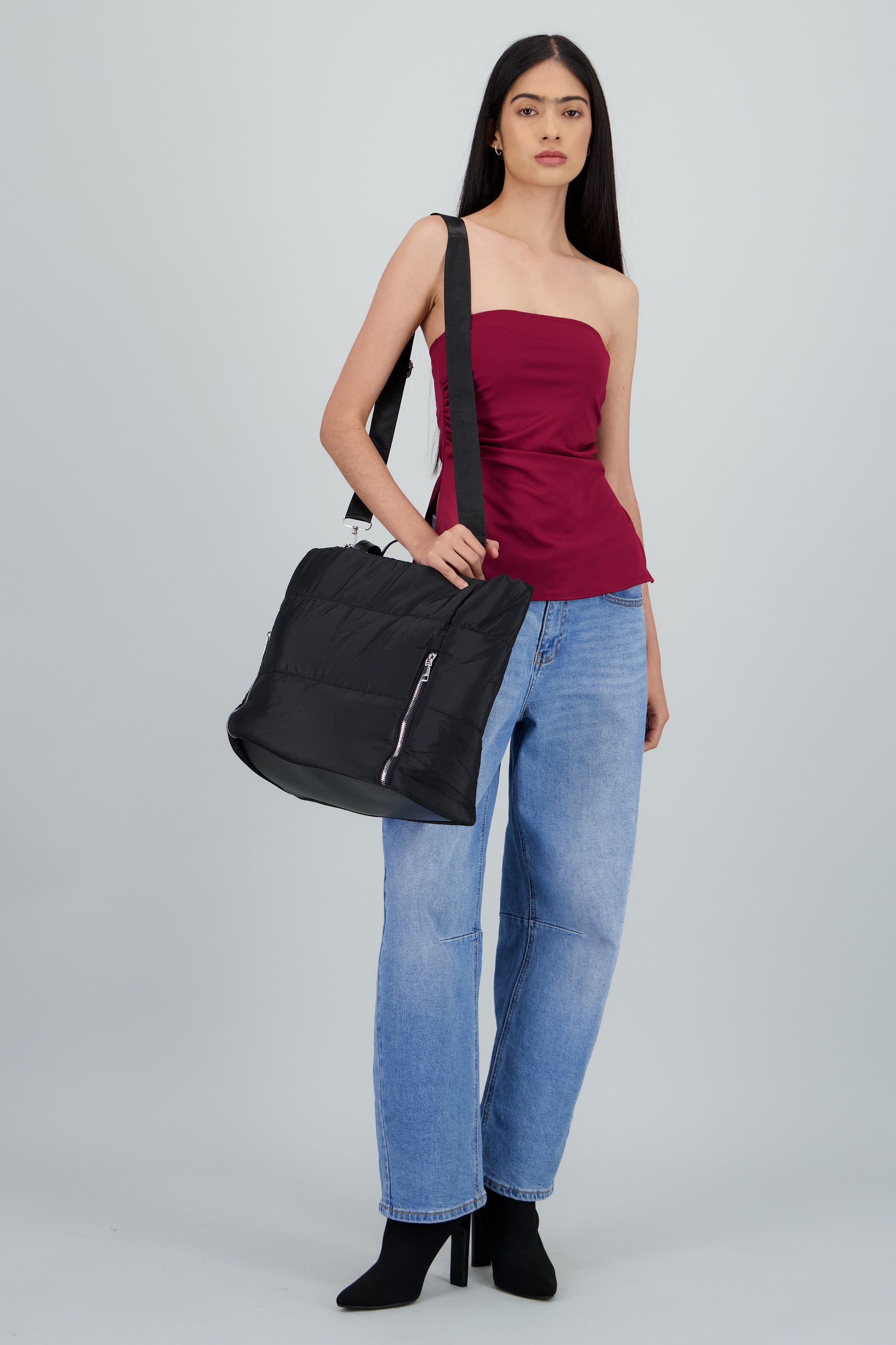 Bolso Tote Capitonado Cremalleras NEGRO