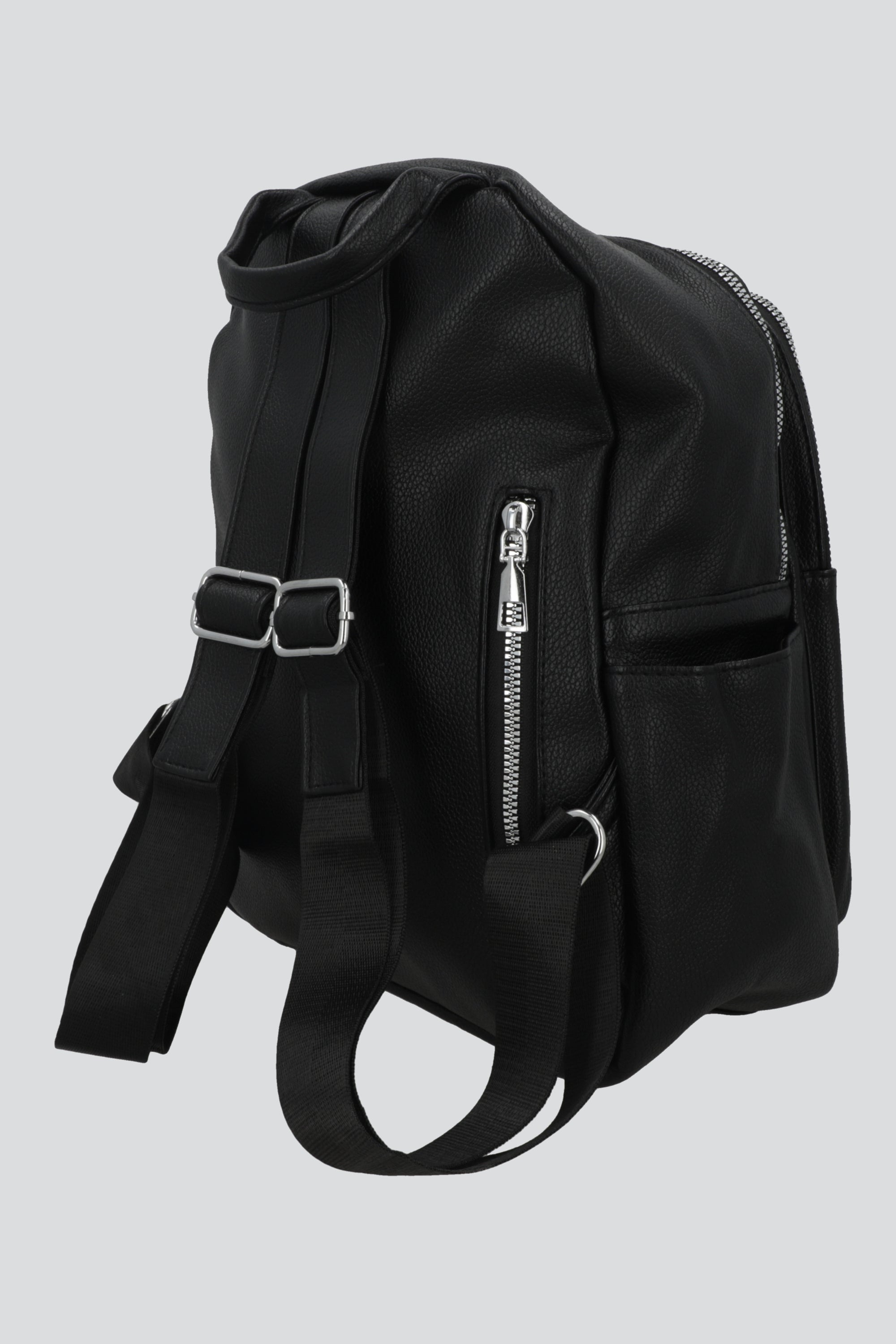 Mochila Efecto Piel Cremalleras NEGRO