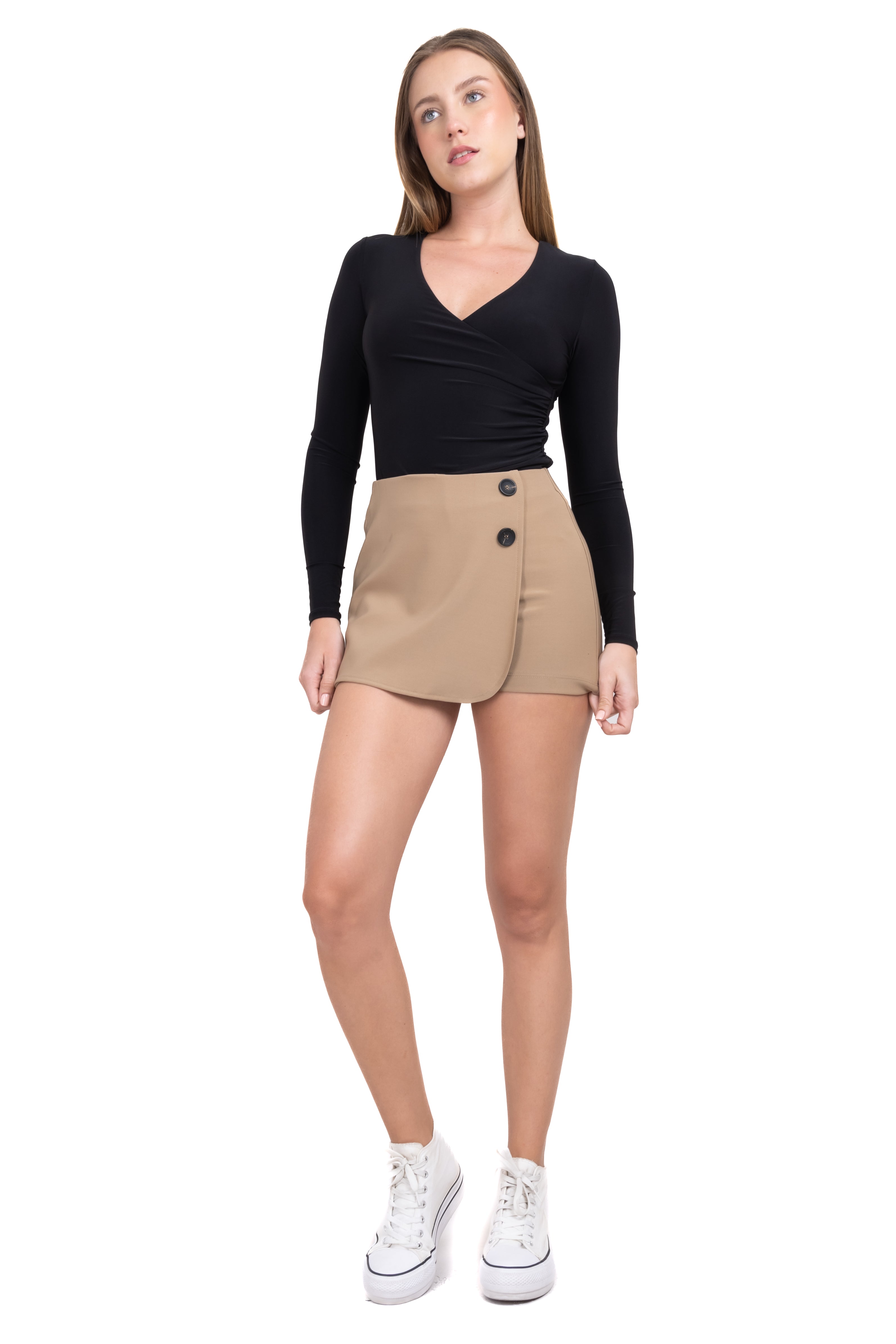 Falda Short Mini Dos Botones BEIGE