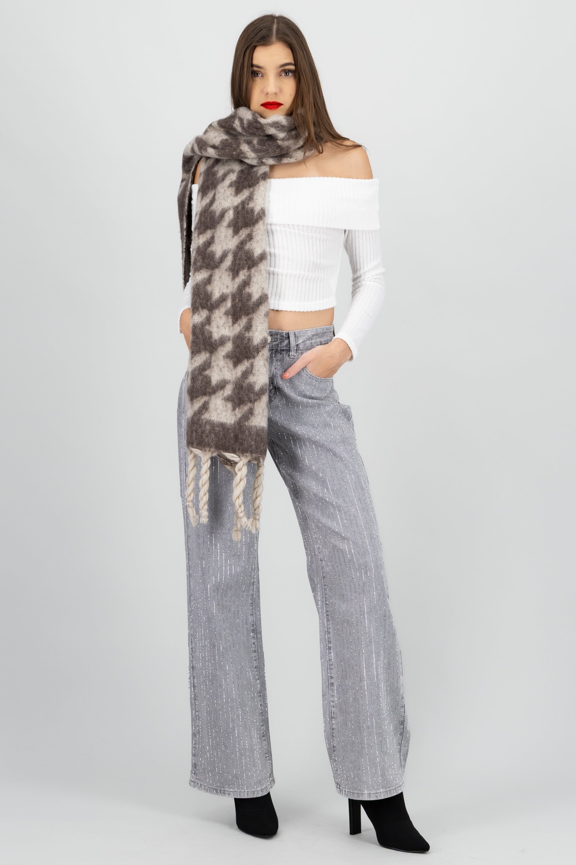 Bufanda tejido suave pata gallo GRIS