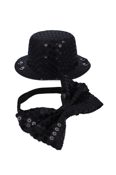 Set sombrero moño lentejuelas mascota NEGRO