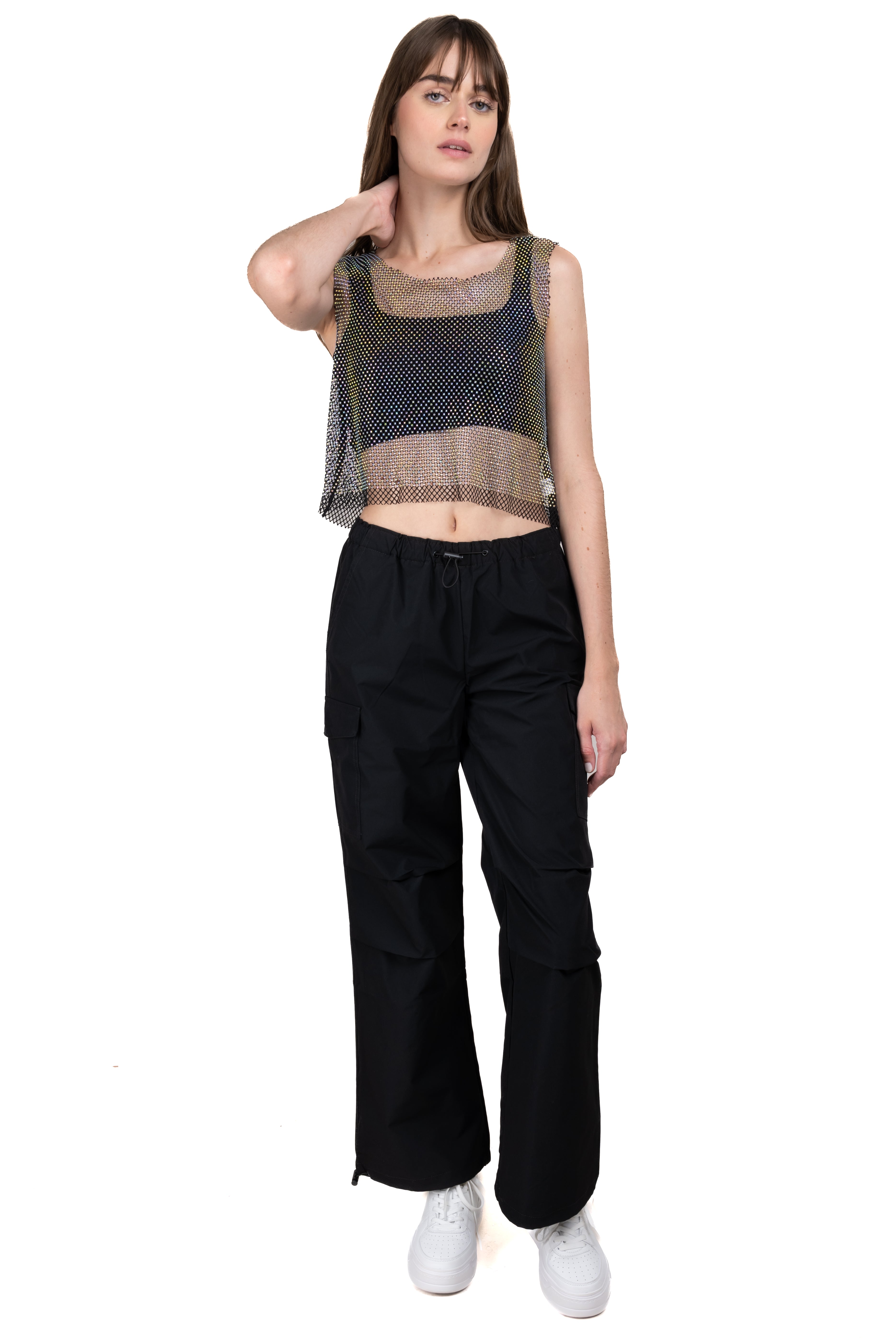 Pantalón parachute cintura elástica NEGRO