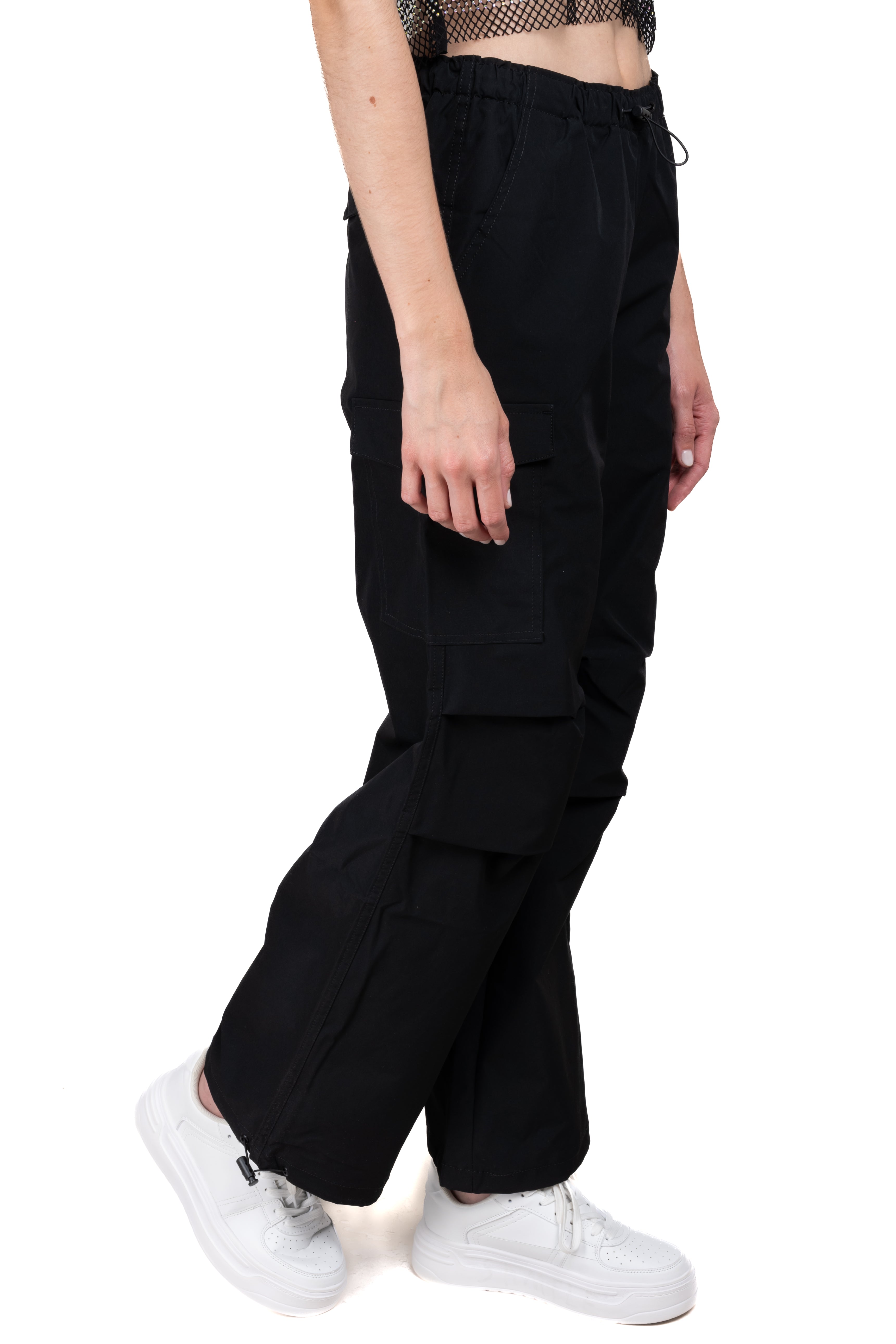 Pantalón parachute cintura elástica NEGRO