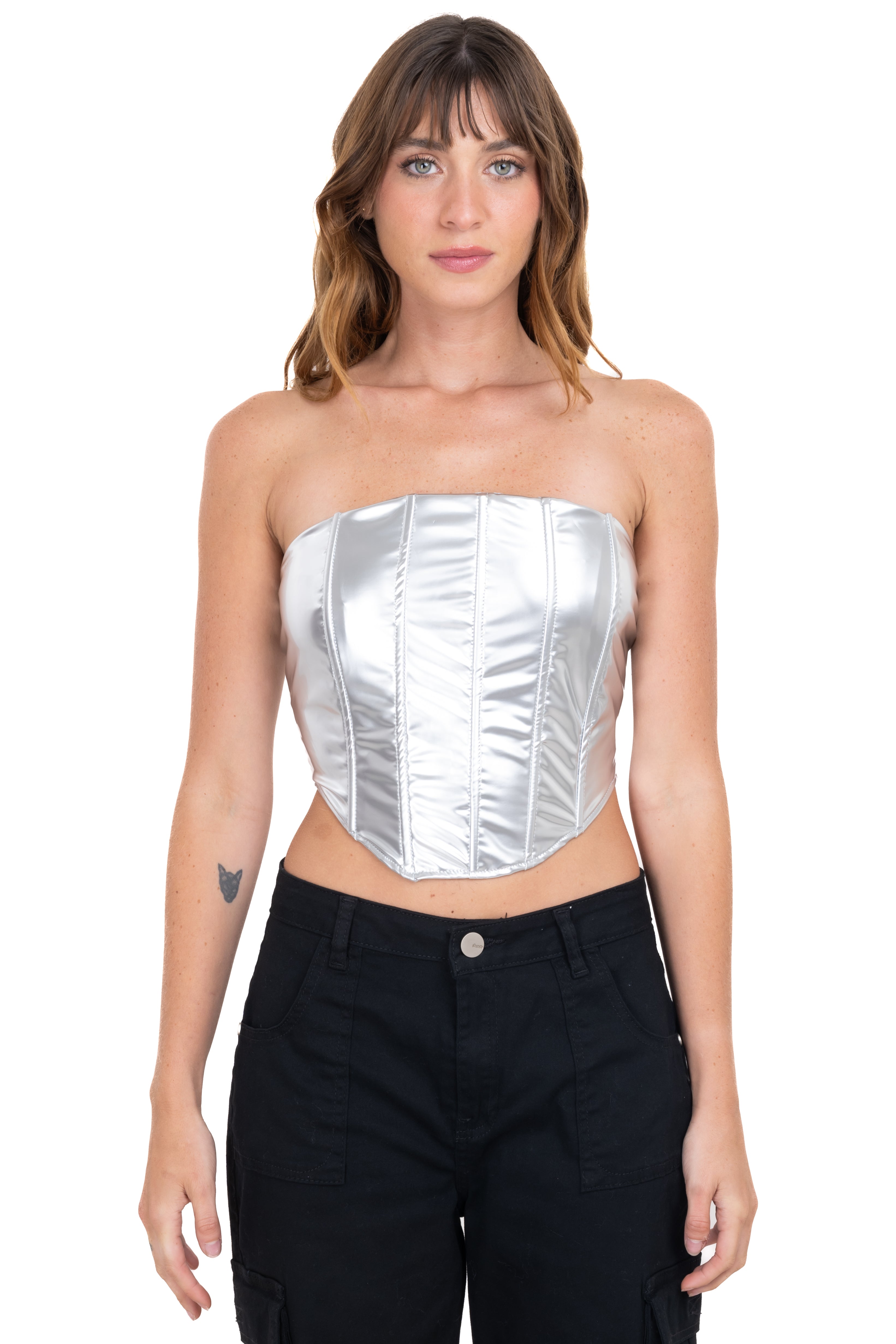 Corset metalizado efecto piel PLATA