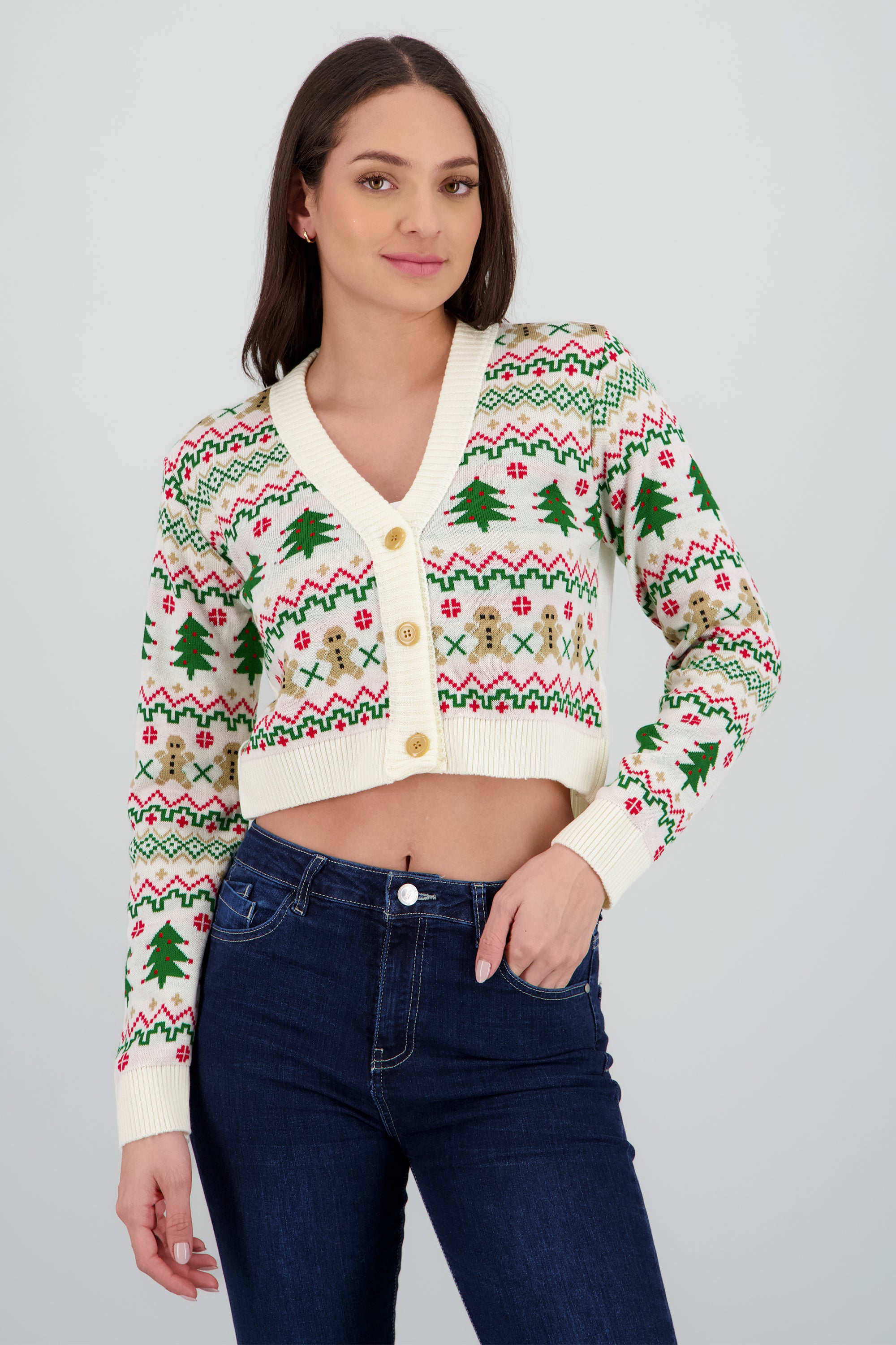 Cárdigan crop navideño BLANCO COMBO