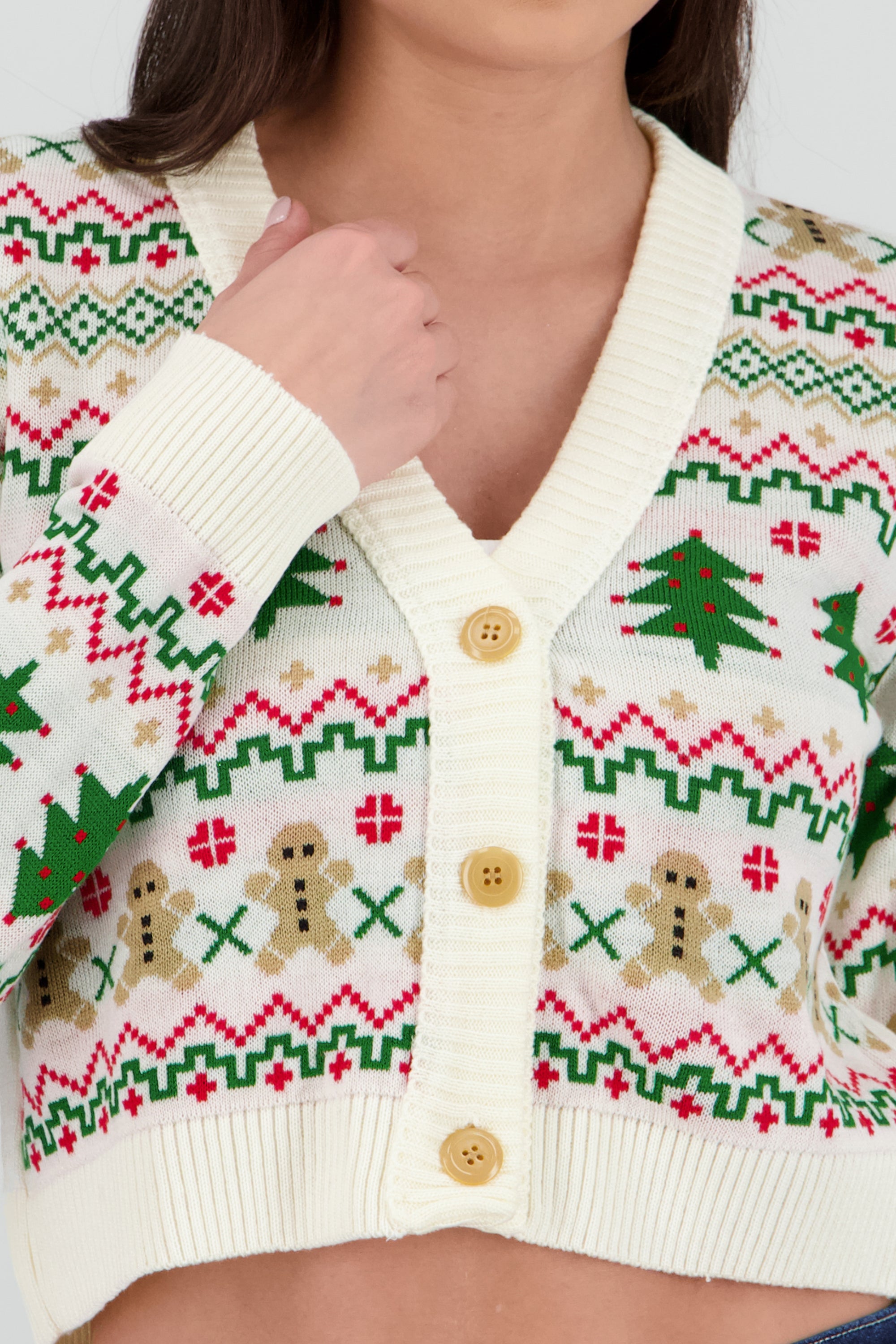 Cárdigan crop navideño BLANCO COMBO