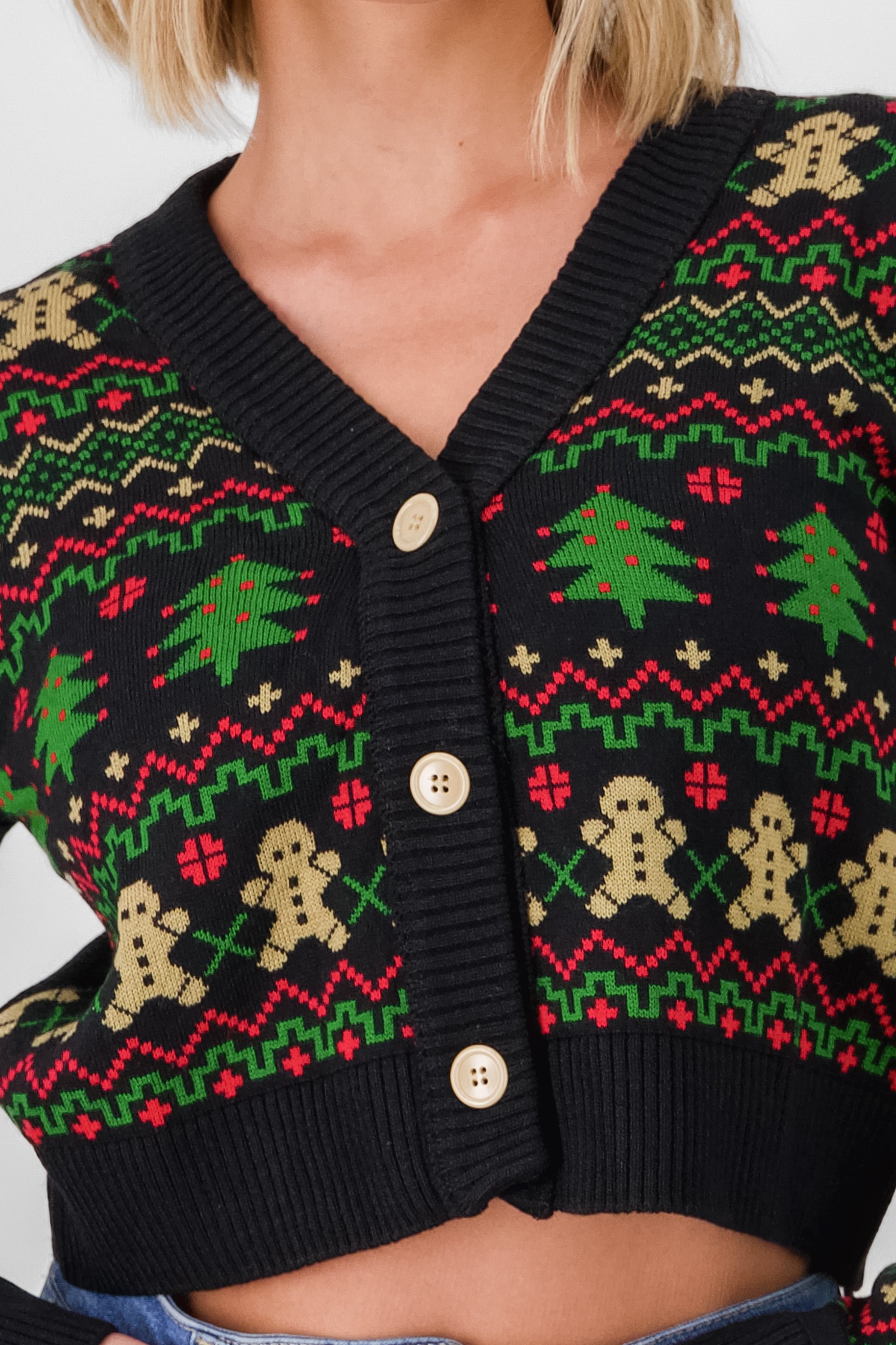 Cárdigan crop navideño NEGRO COMBO