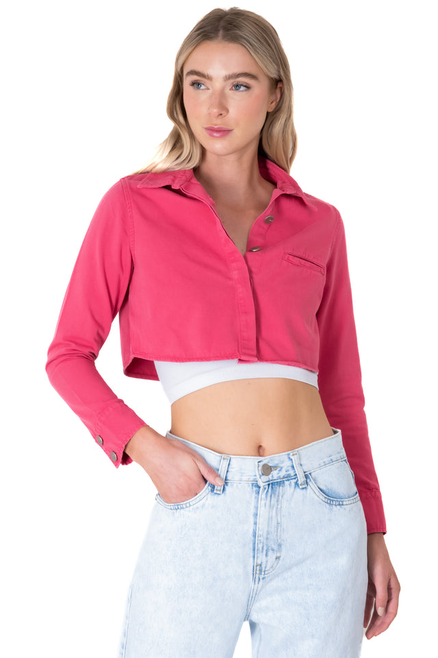 Camisa crop bolsillo