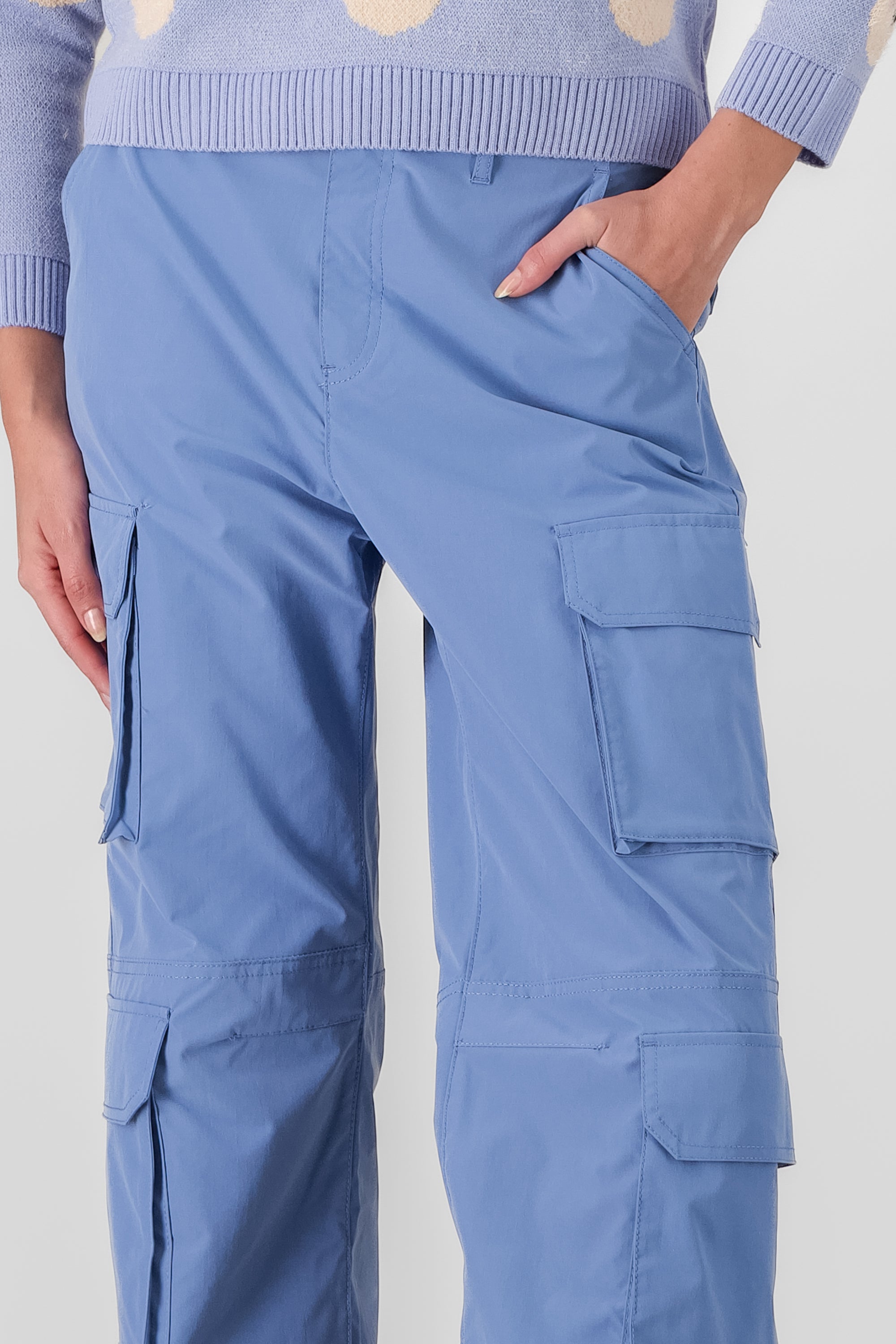 Pantalón parachute cargo multibolsillos AZUL