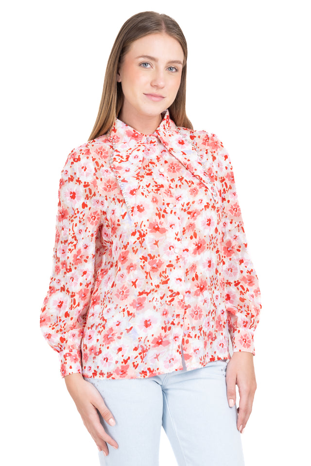 Camisa flores  cuello solapa brillos