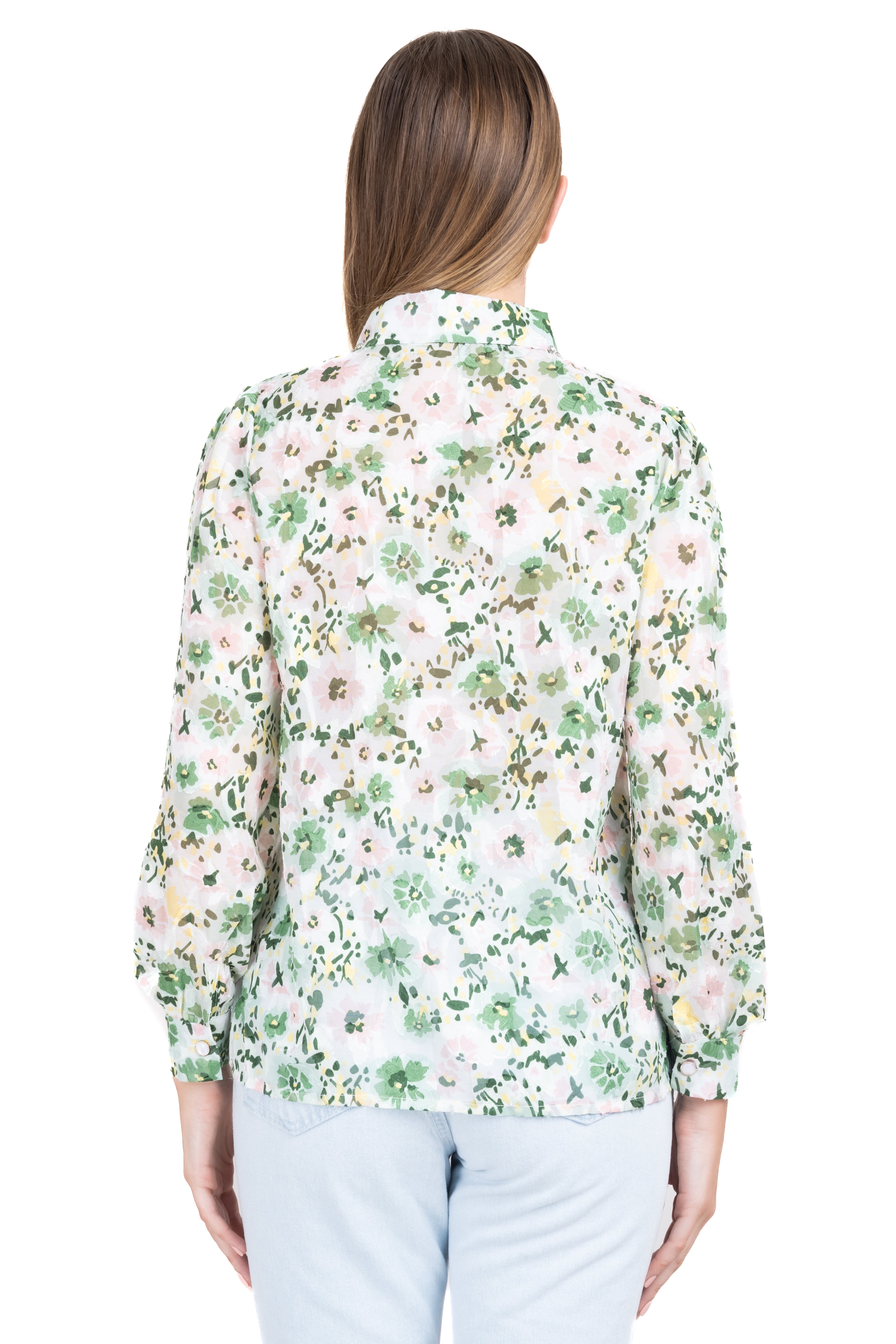 Camisa flores  cuello solapa brillos VERDE COMBO