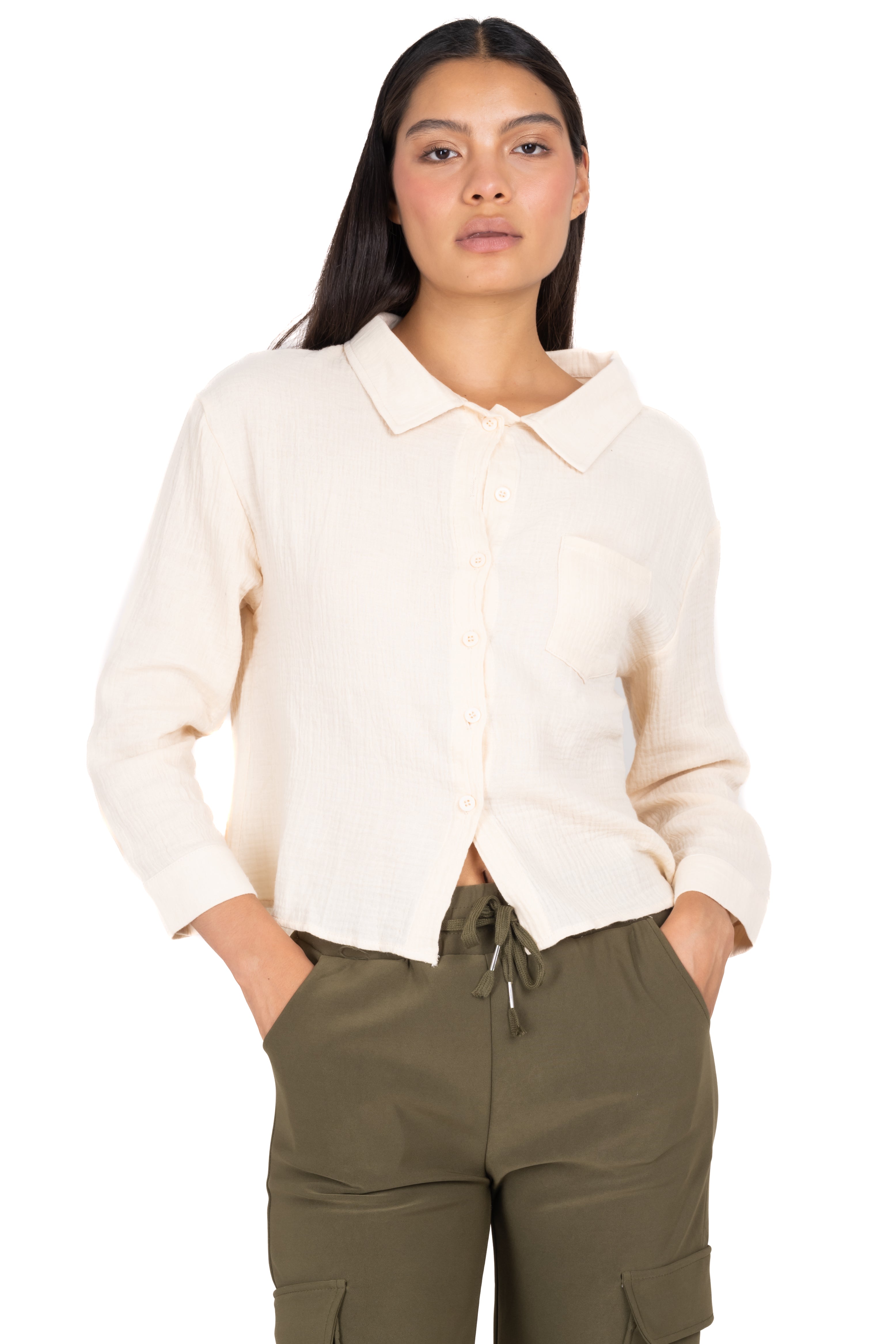 Camisa bolsillo textura CREMA