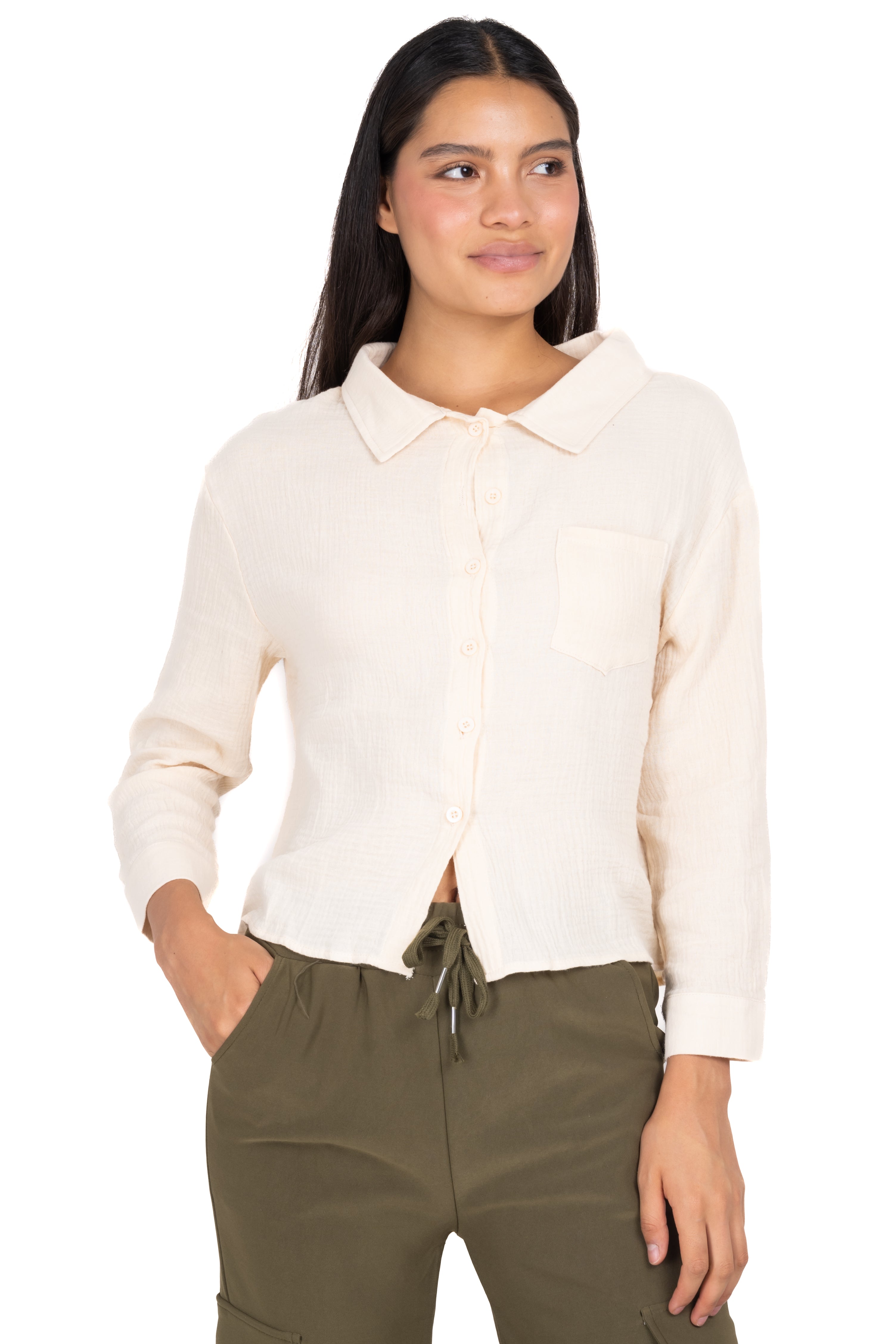 Camisa bolsillo textura CREMA