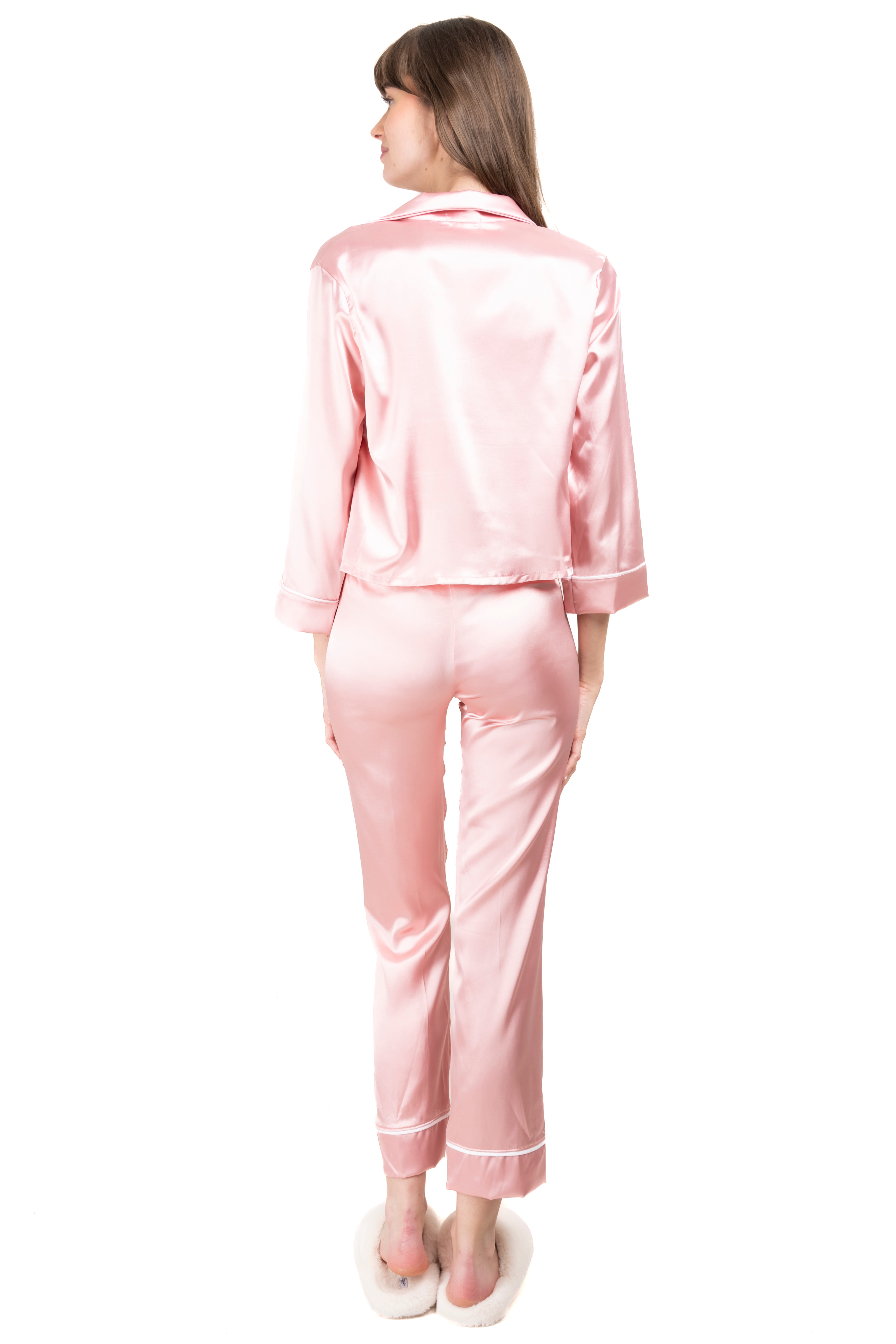 Pijama satinada manga larga botones PALO DE ROSA