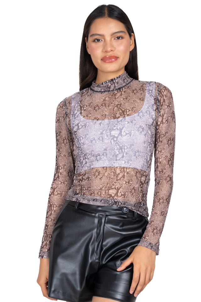 Top mesh animal print