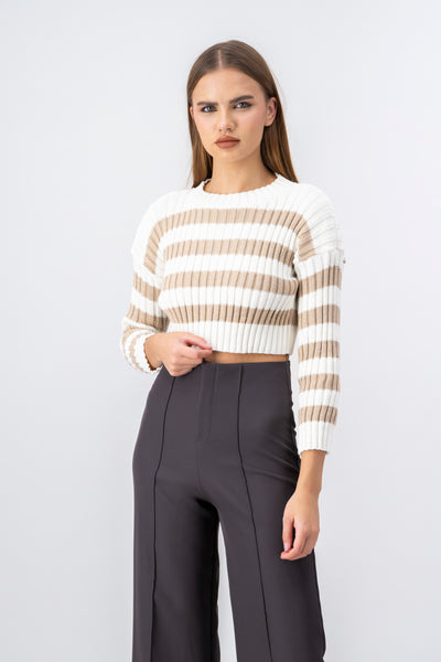 Suéter crop rayas bicolor