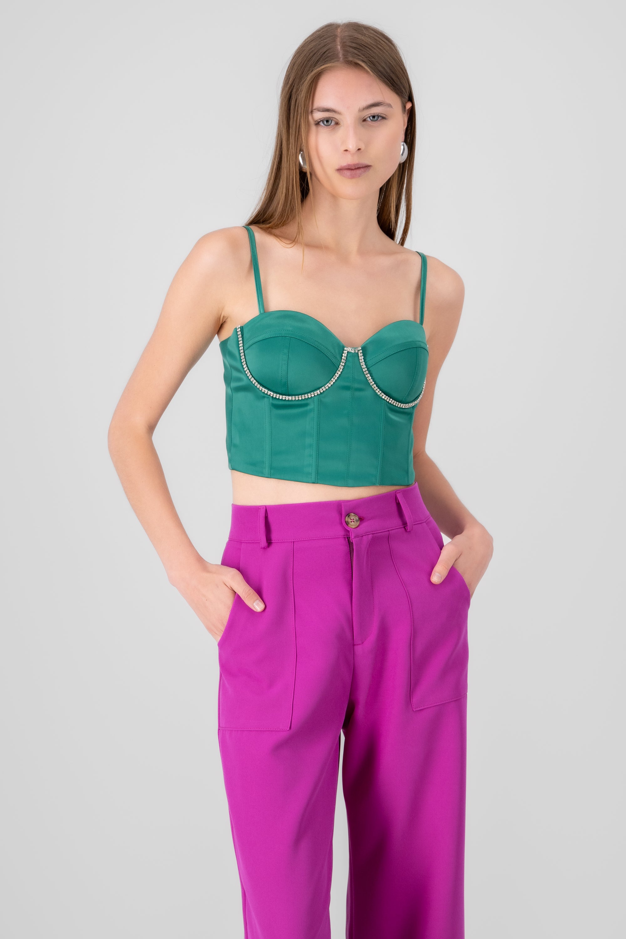 Corset Tirantes Copas Brillos VERDE