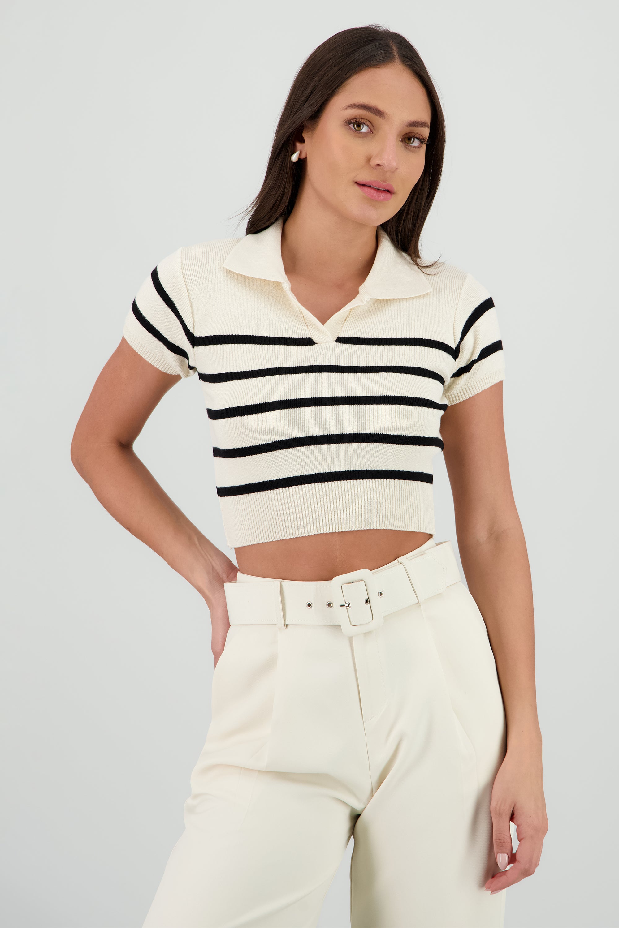 Top tejido cuello polo rayas