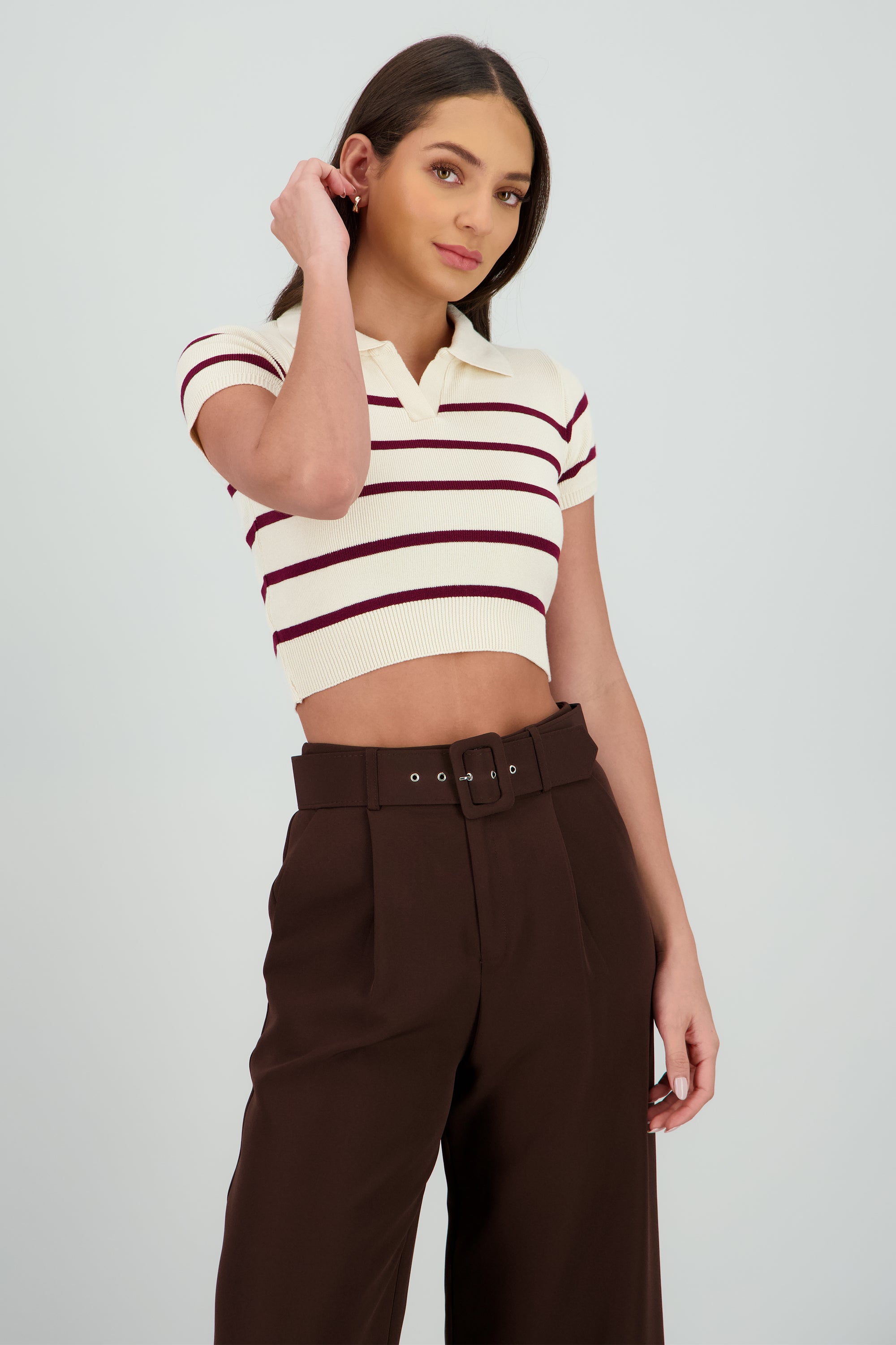 Top tejido cuello polo rayas - Main Image