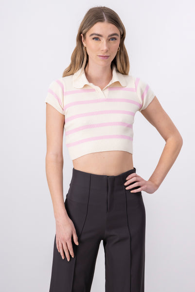 Top tejido cuello polo rayas