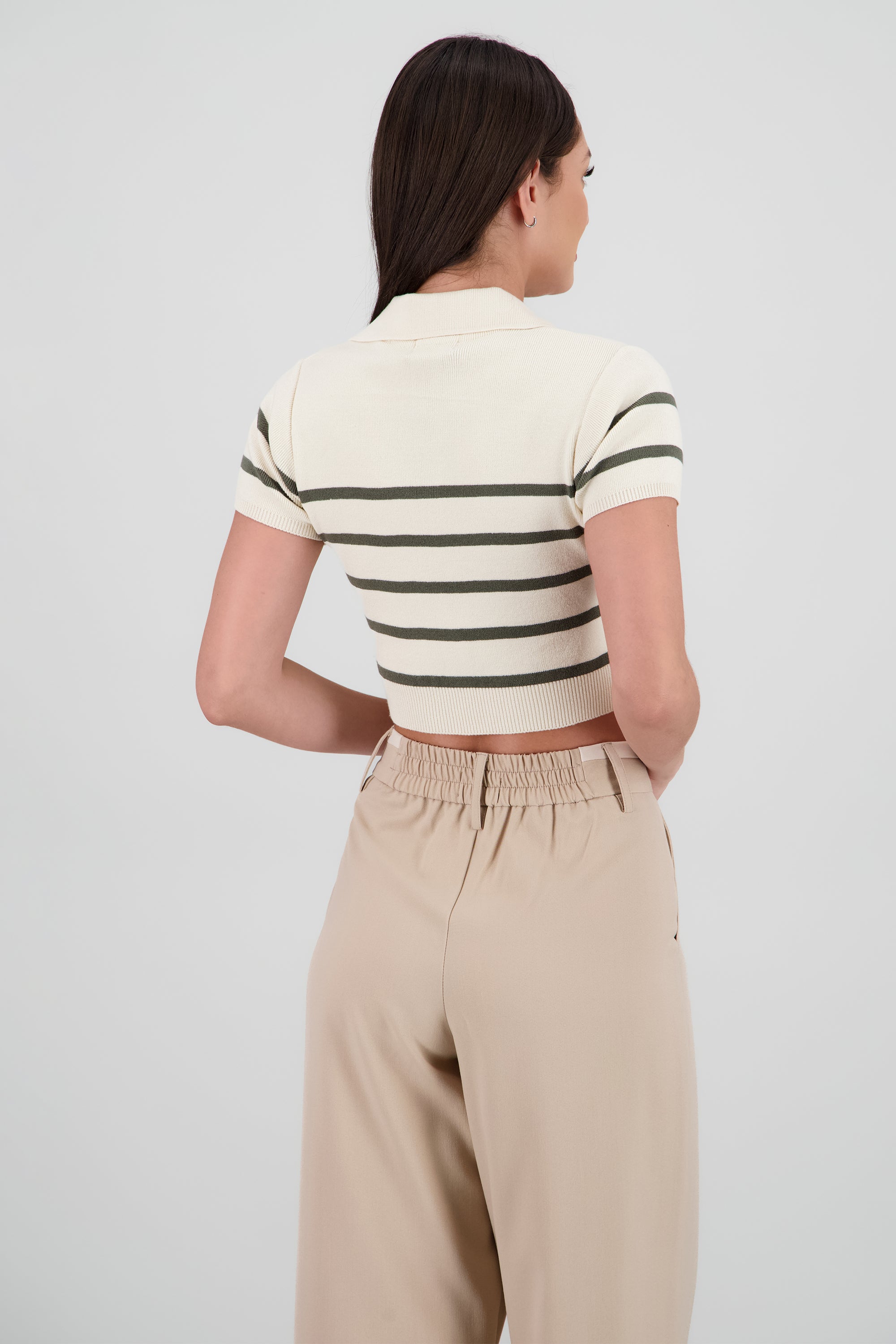 Top tejido cuello polo rayas OLIVO COMBO