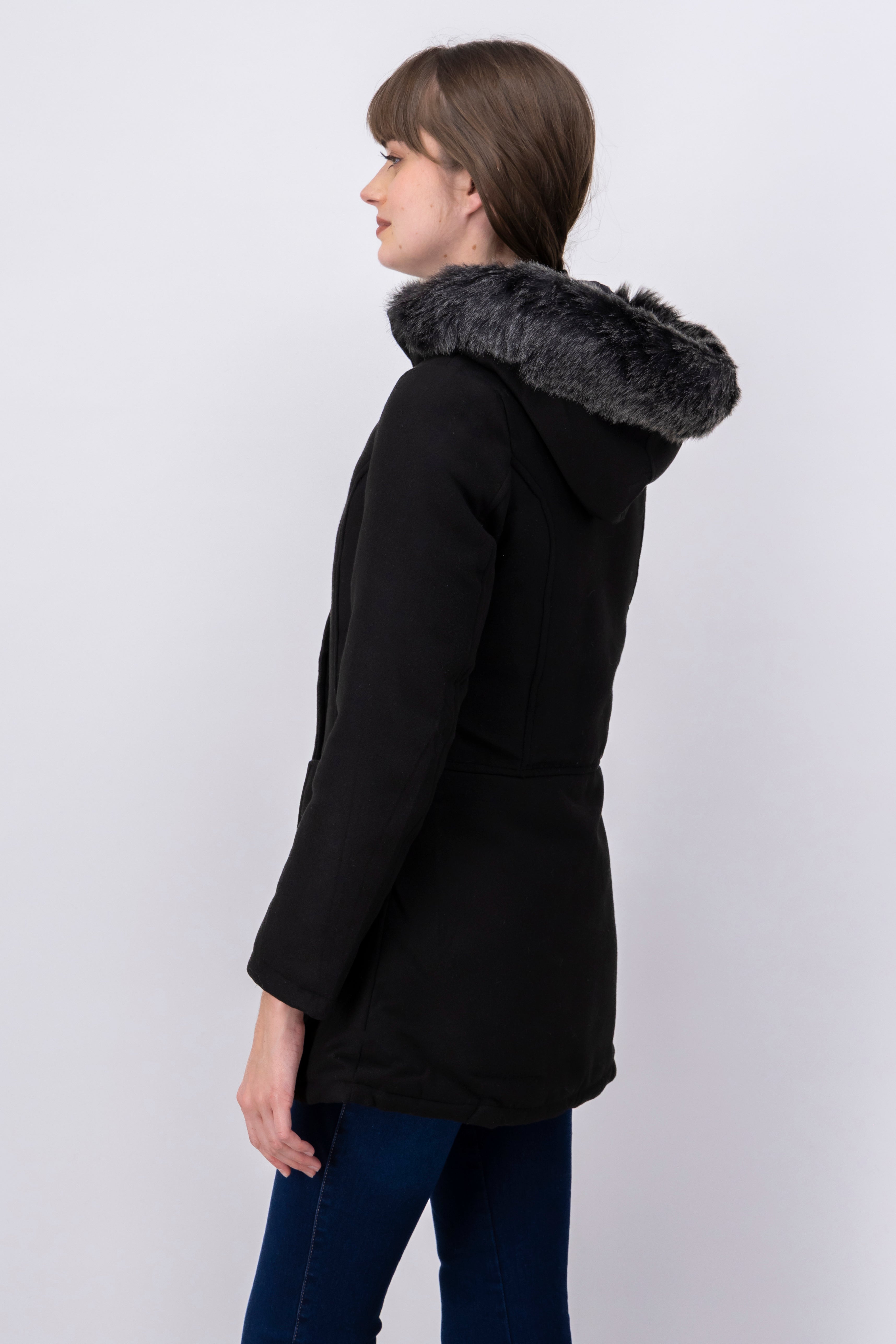 Abrigo doble vista gorro peluche NEGRO
