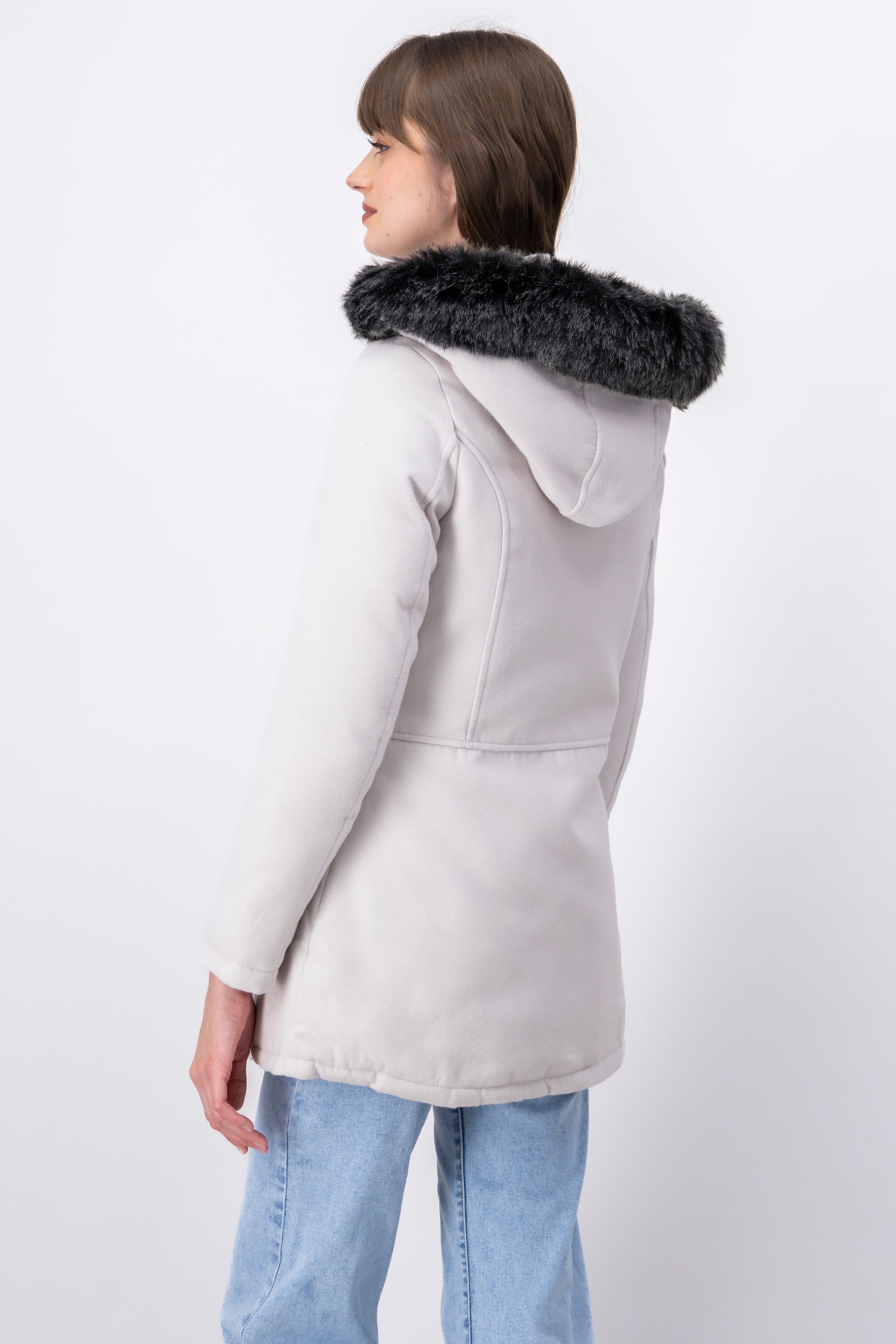 Abrigo doble vista gorro peluche GRIS