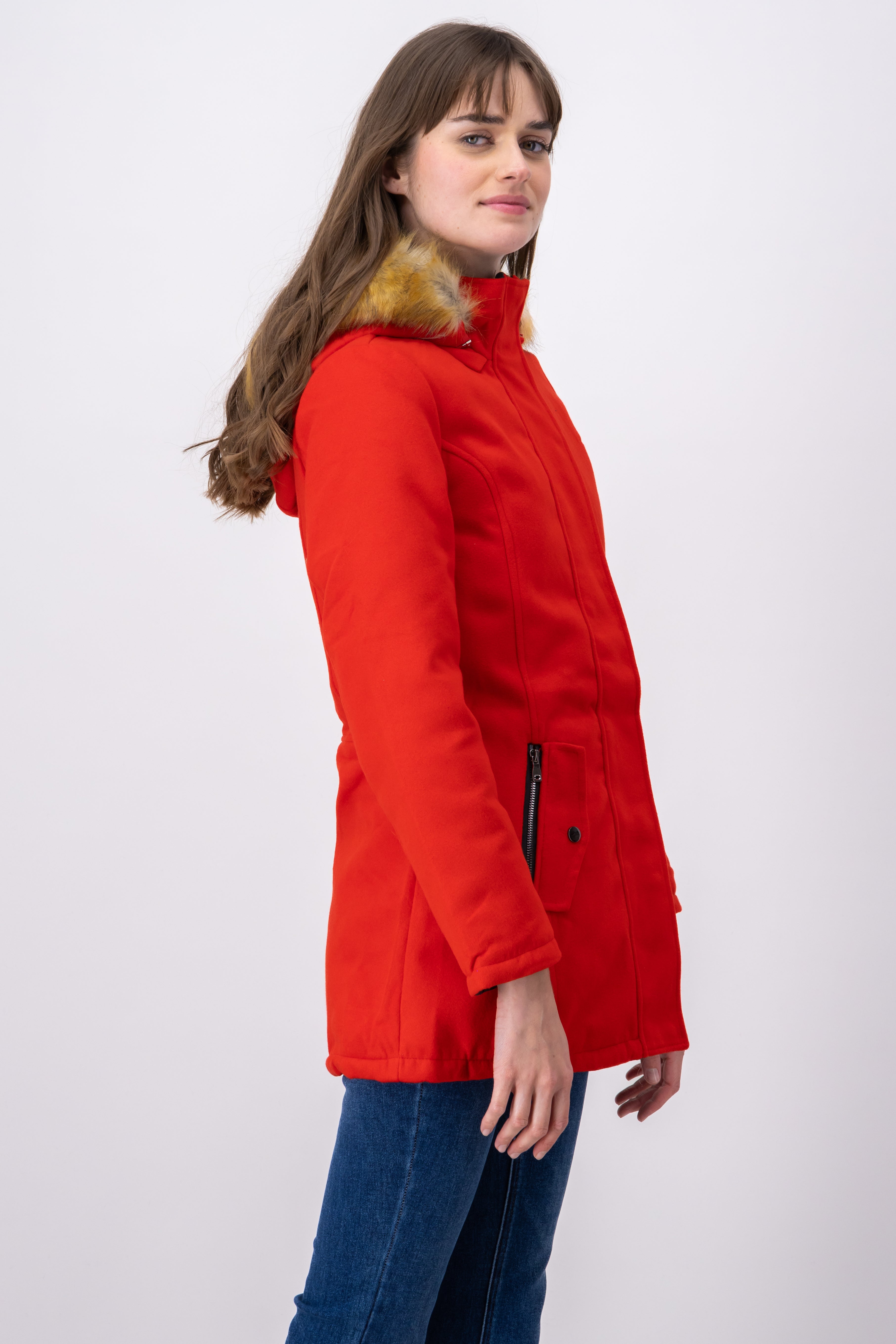 Abrigo doble vista gorro peluche ROJO