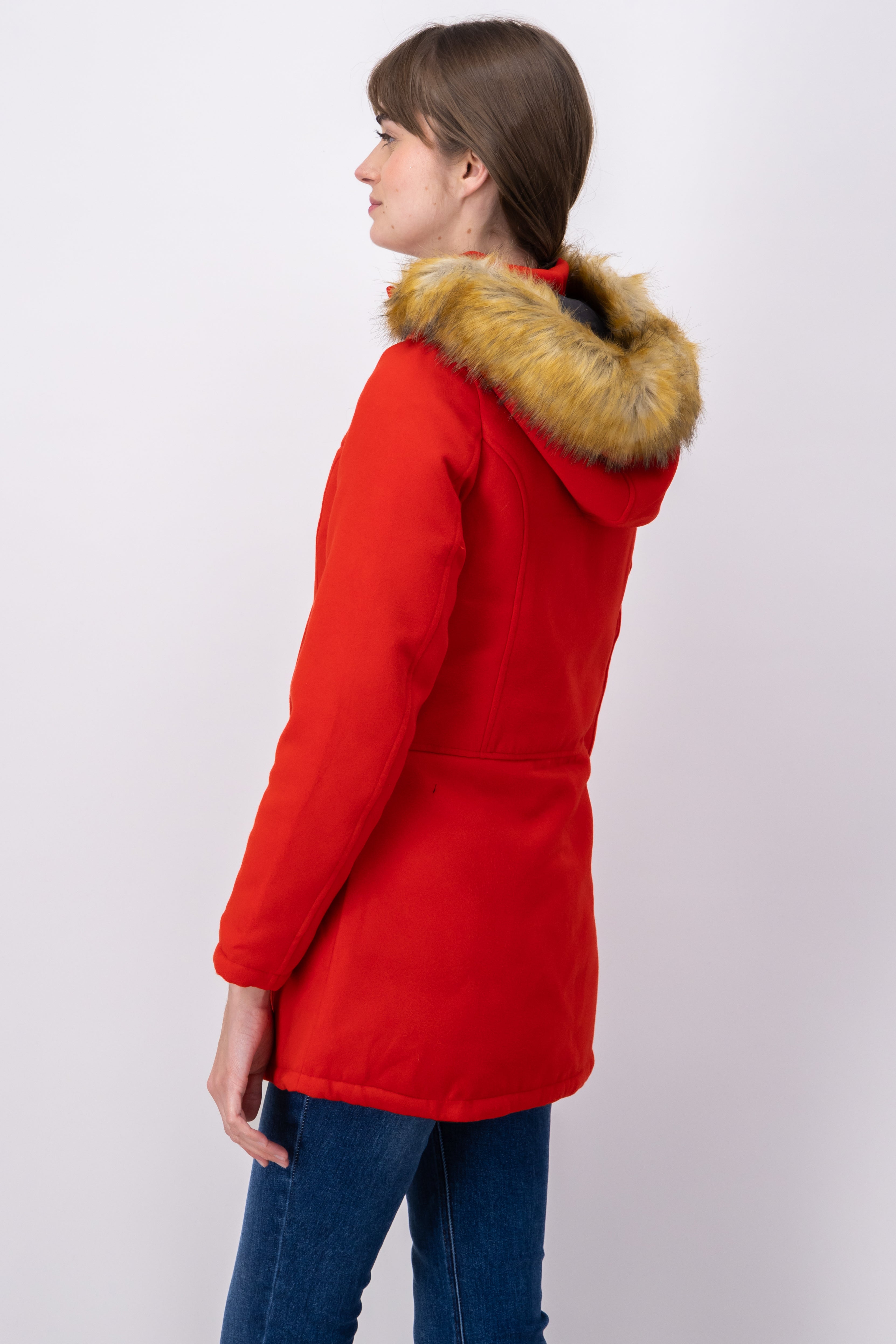 Abrigo doble vista gorro peluche ROJO