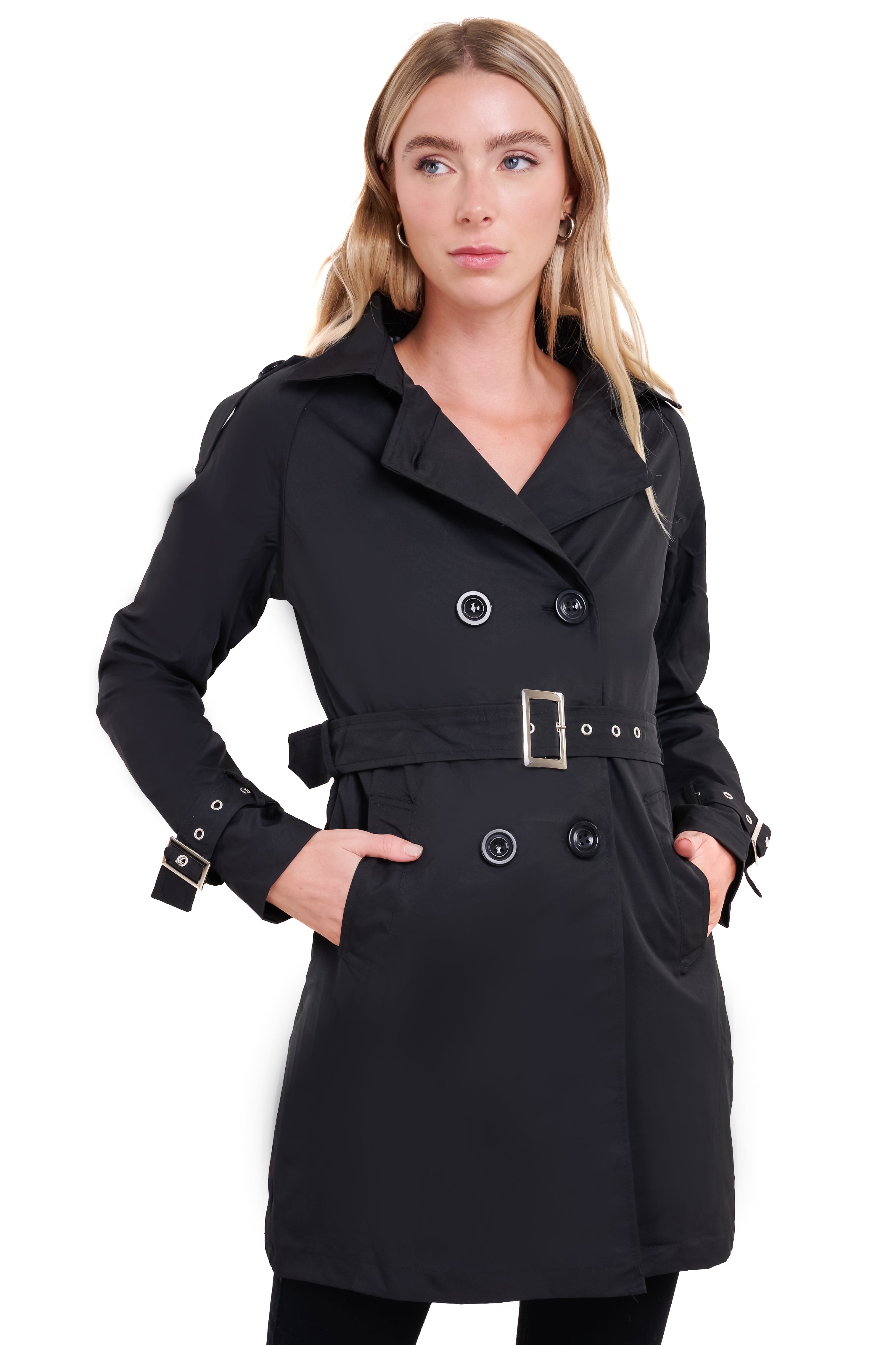 Gabardina botones cinturón NEGRO