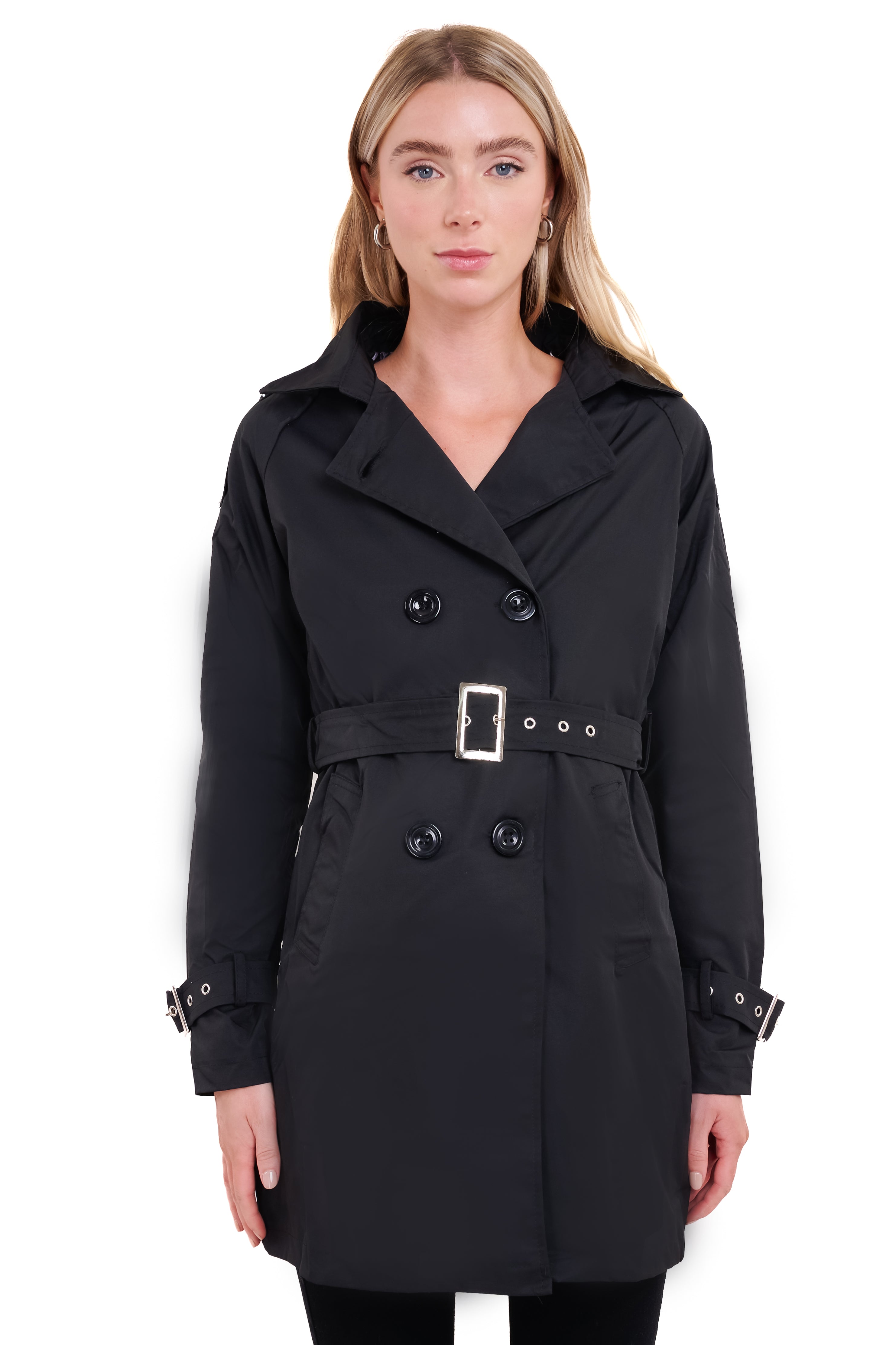 Gabardina botones cinturón NEGRO
