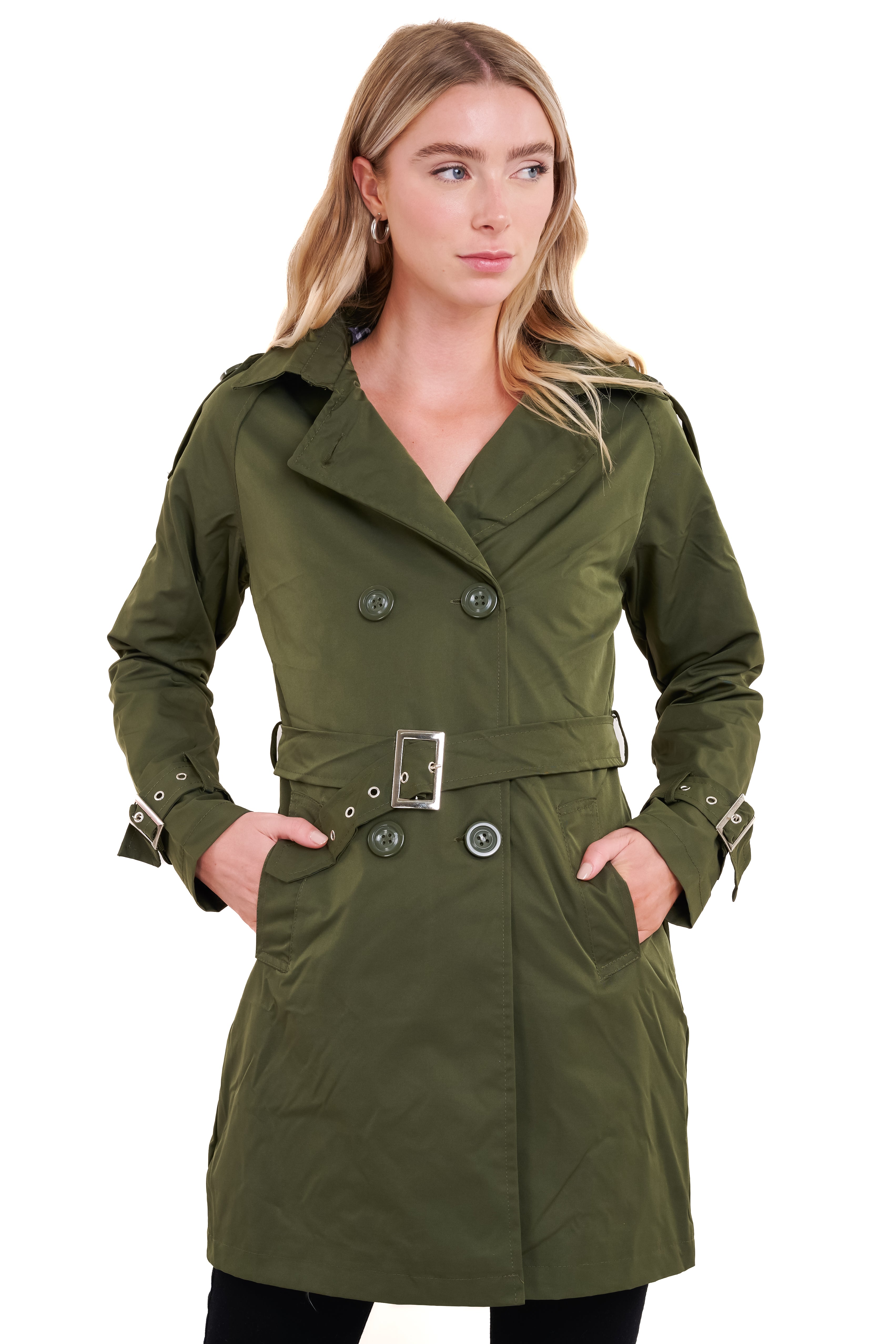 Gabardina botones cinturón OLIVO