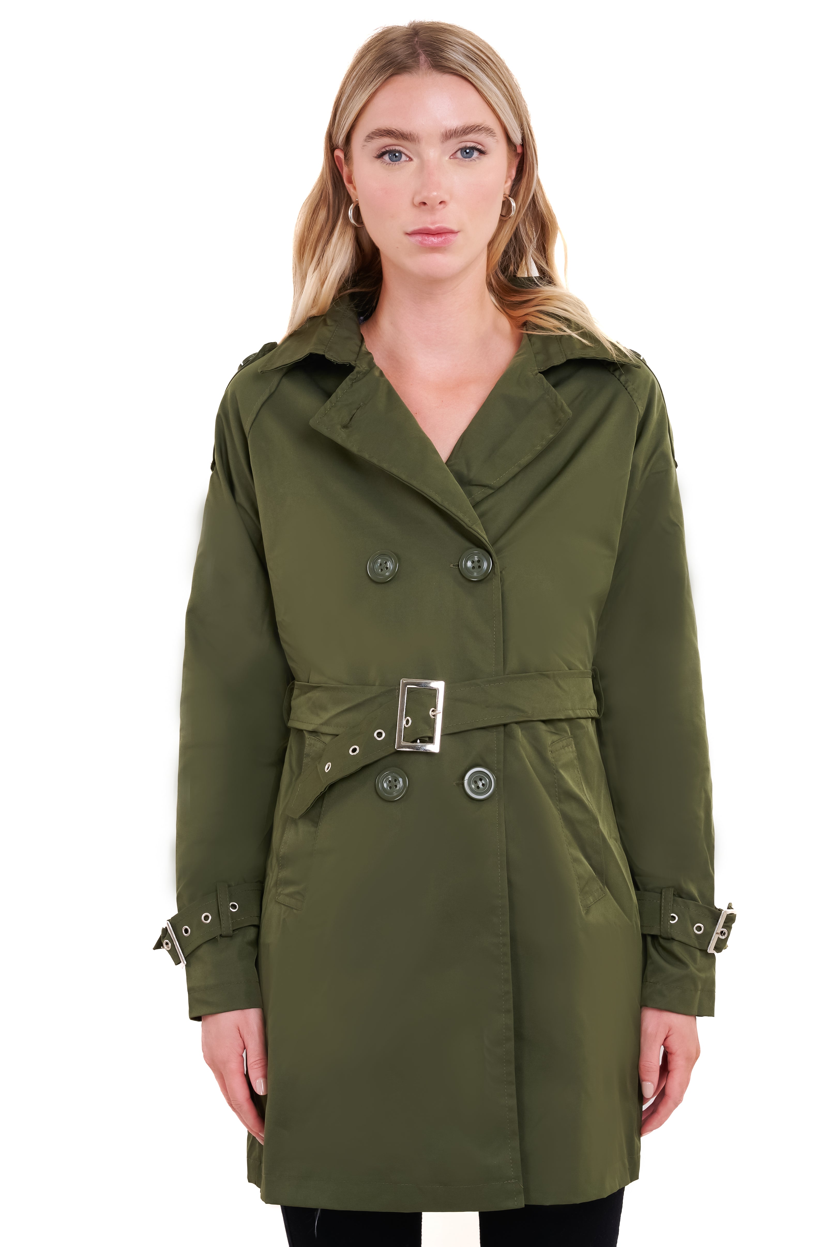 Gabardina botones cinturón OLIVO