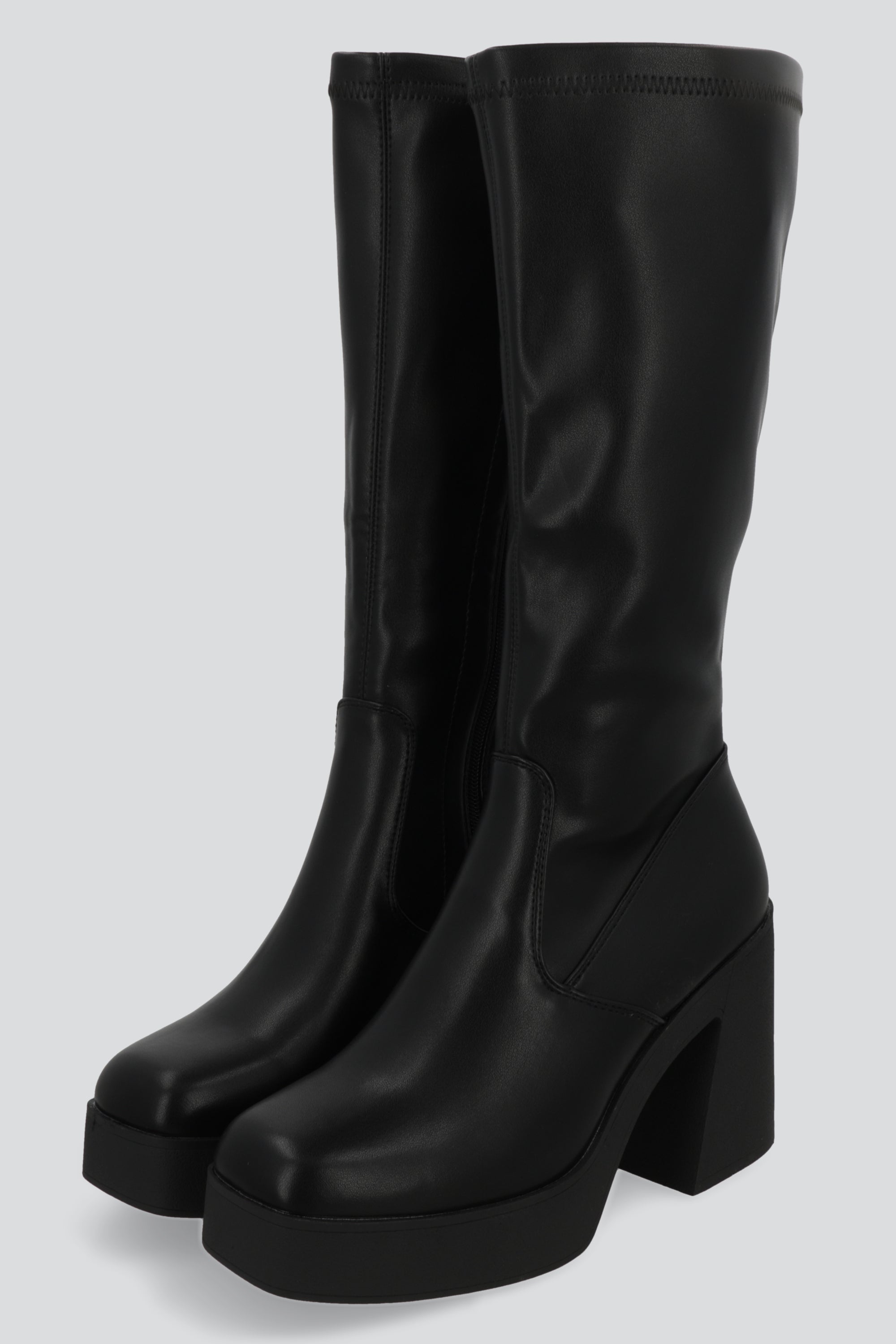 Botas ajustadas tacón ancho NEGRO