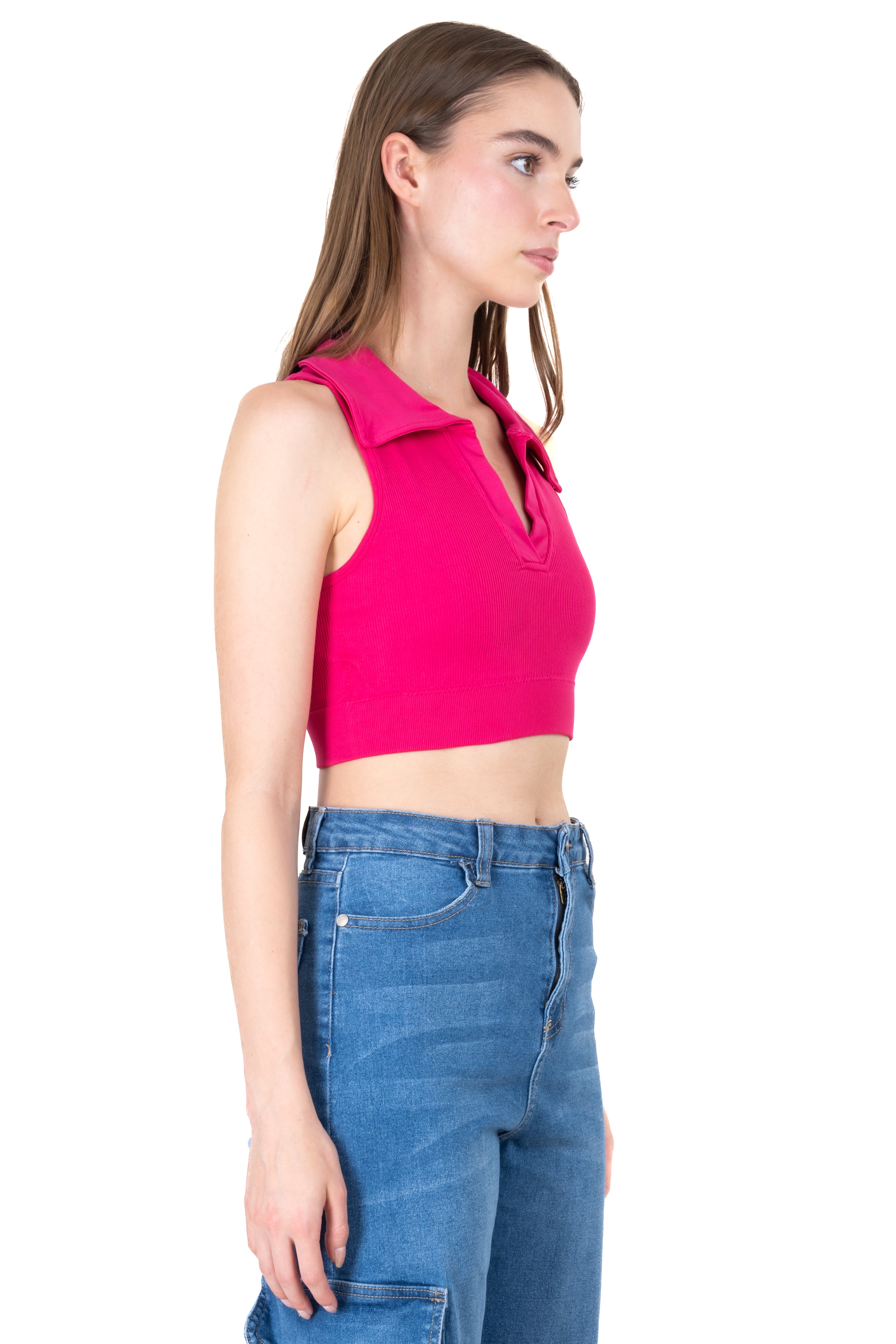 Top tank cuello polo rib ROSA