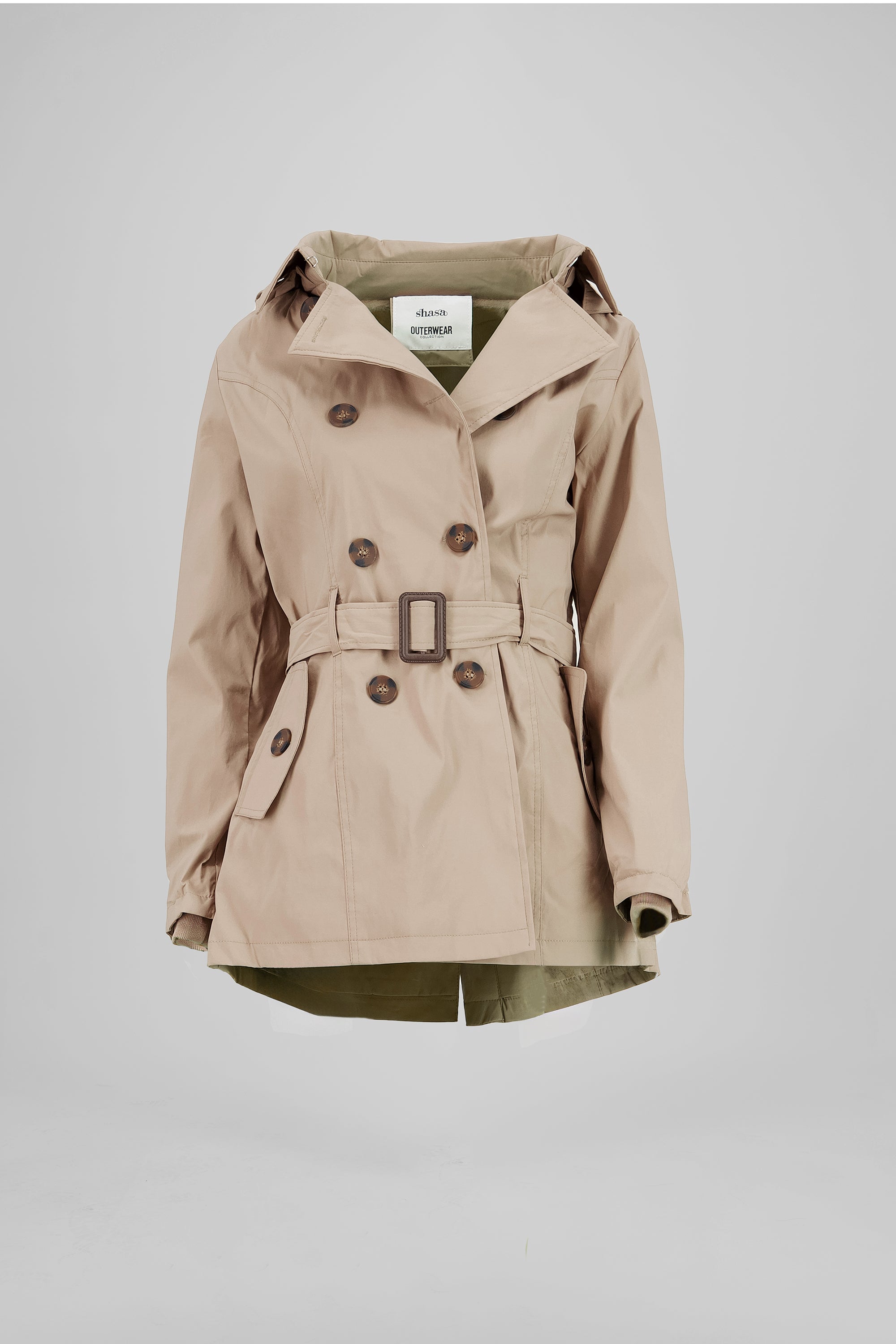 Gabardina monocolor botones cinturón