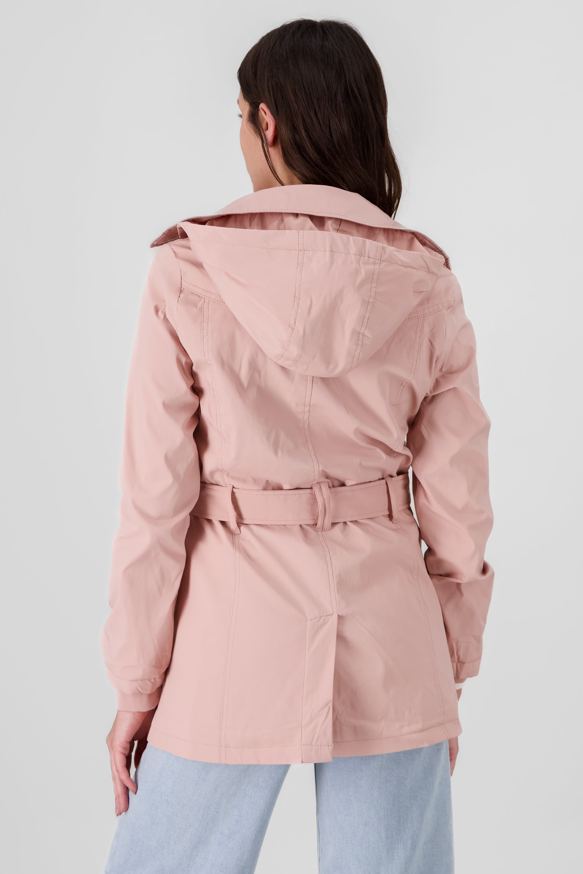 Gabardina monocolor botones cinturón ROSA