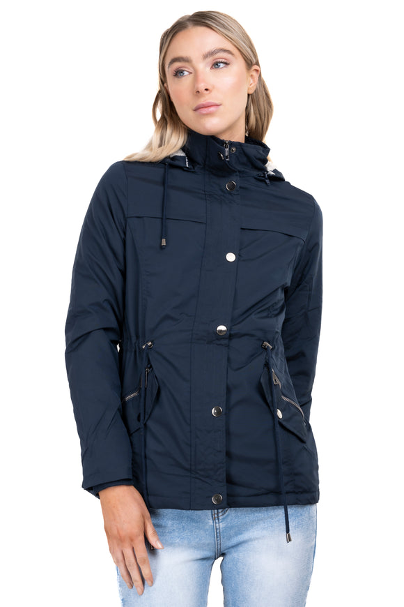 Gabardina bolsillos capucha sherpa
