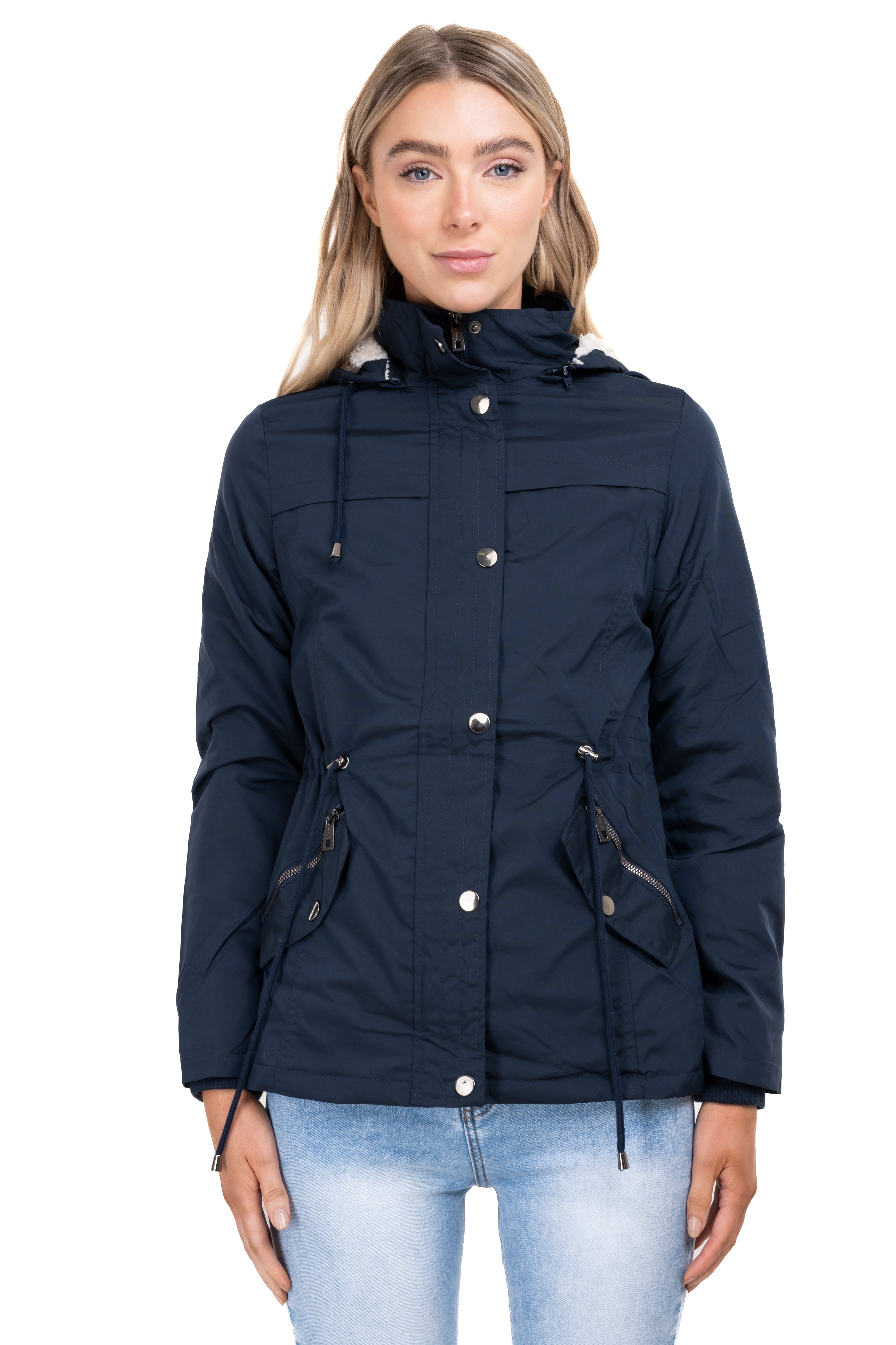 Gabardina bolsillos capucha sherpa MARINO