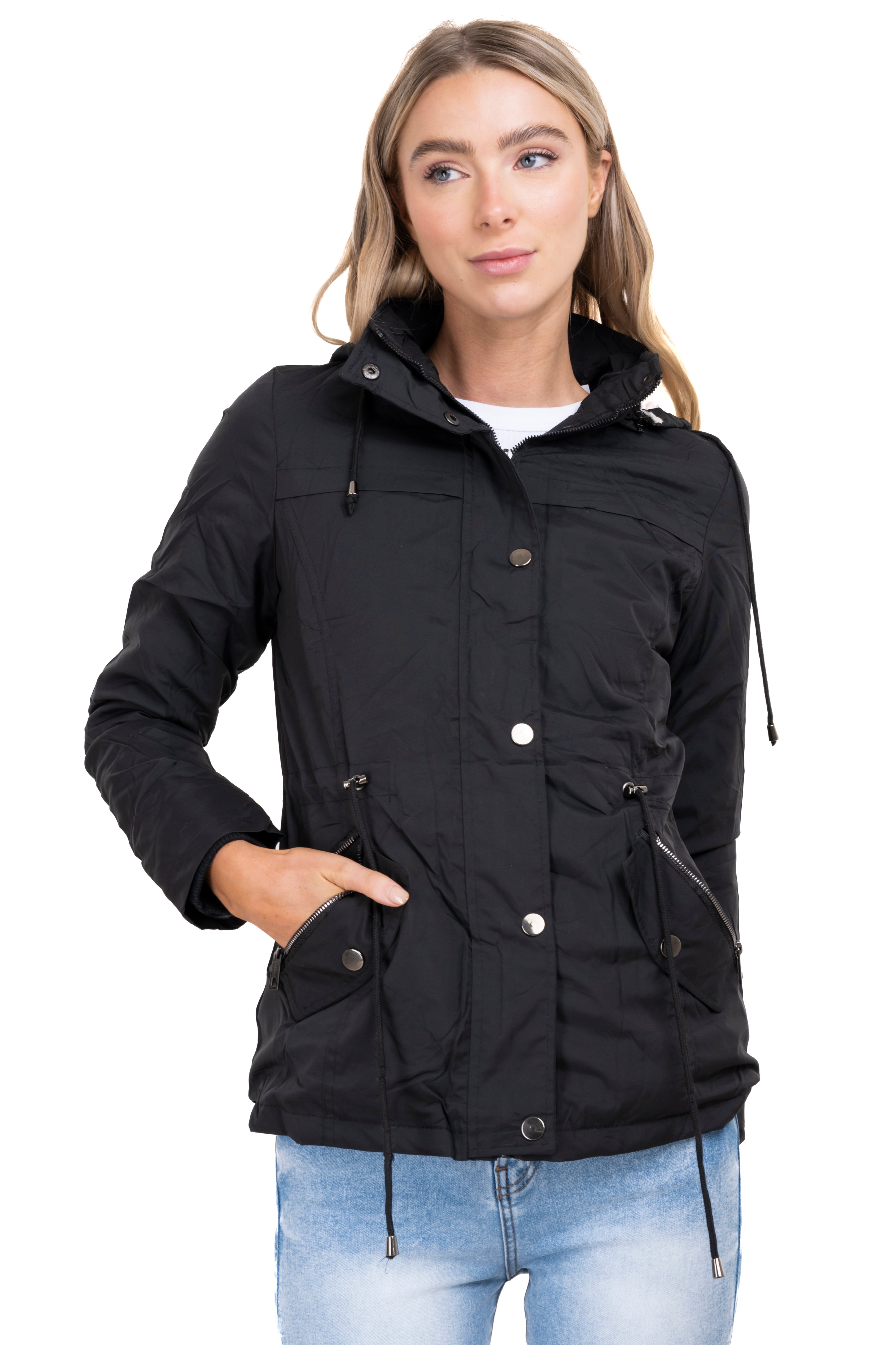 Gabardina bolsillos capucha sherpa NEGRO
