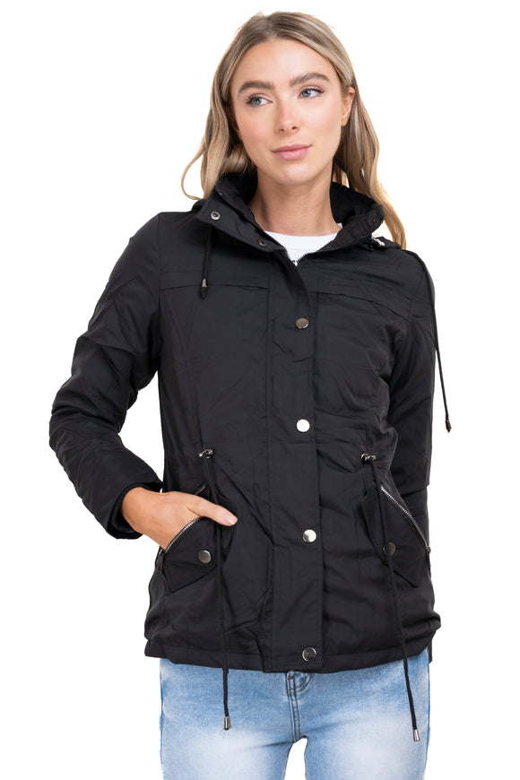 Gabardina bolsillos capucha sherpa