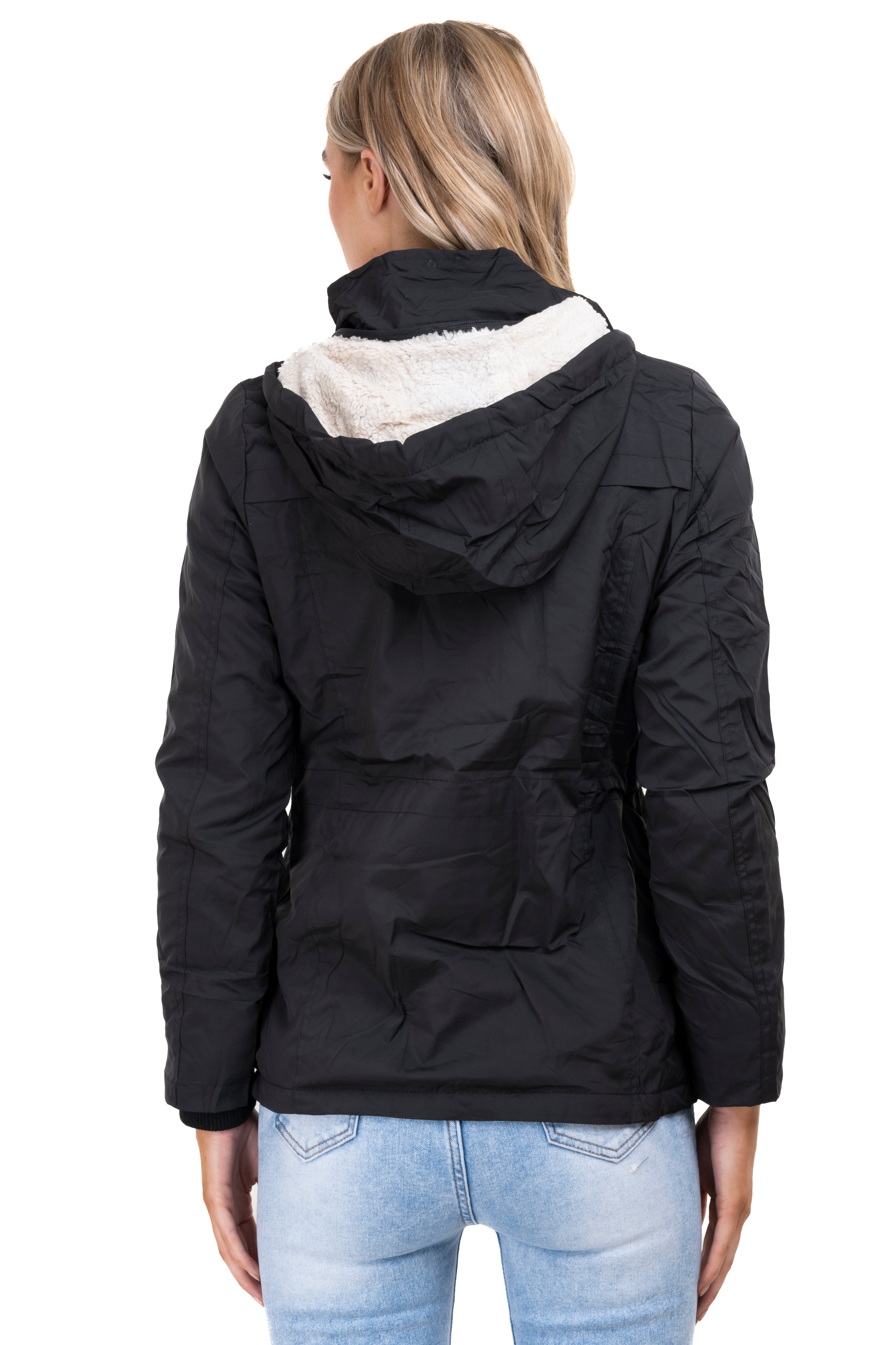 Gabardina bolsillos capucha sherpa NEGRO