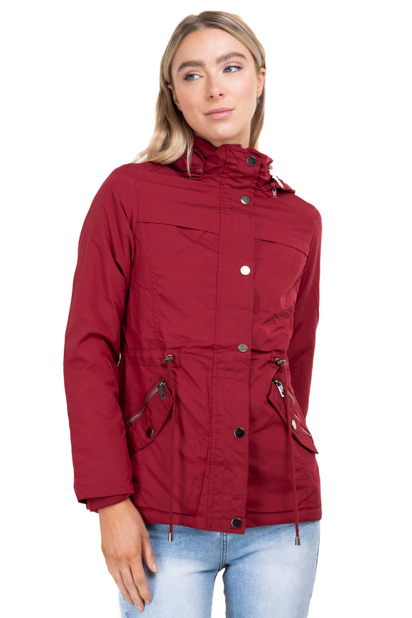 Gabardina bolsillos capucha sherpa