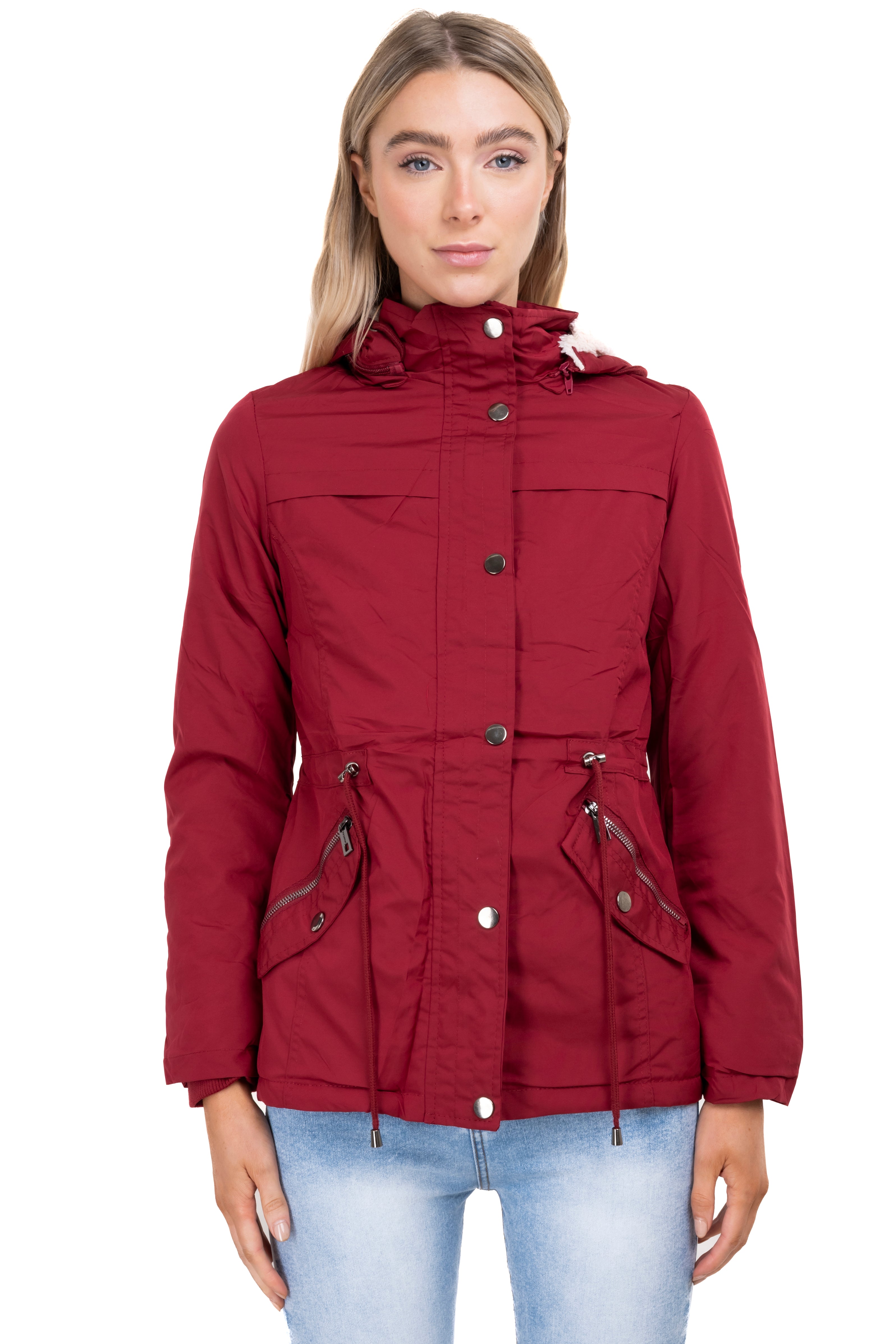 Gabardina bolsillos capucha sherpa ROJO