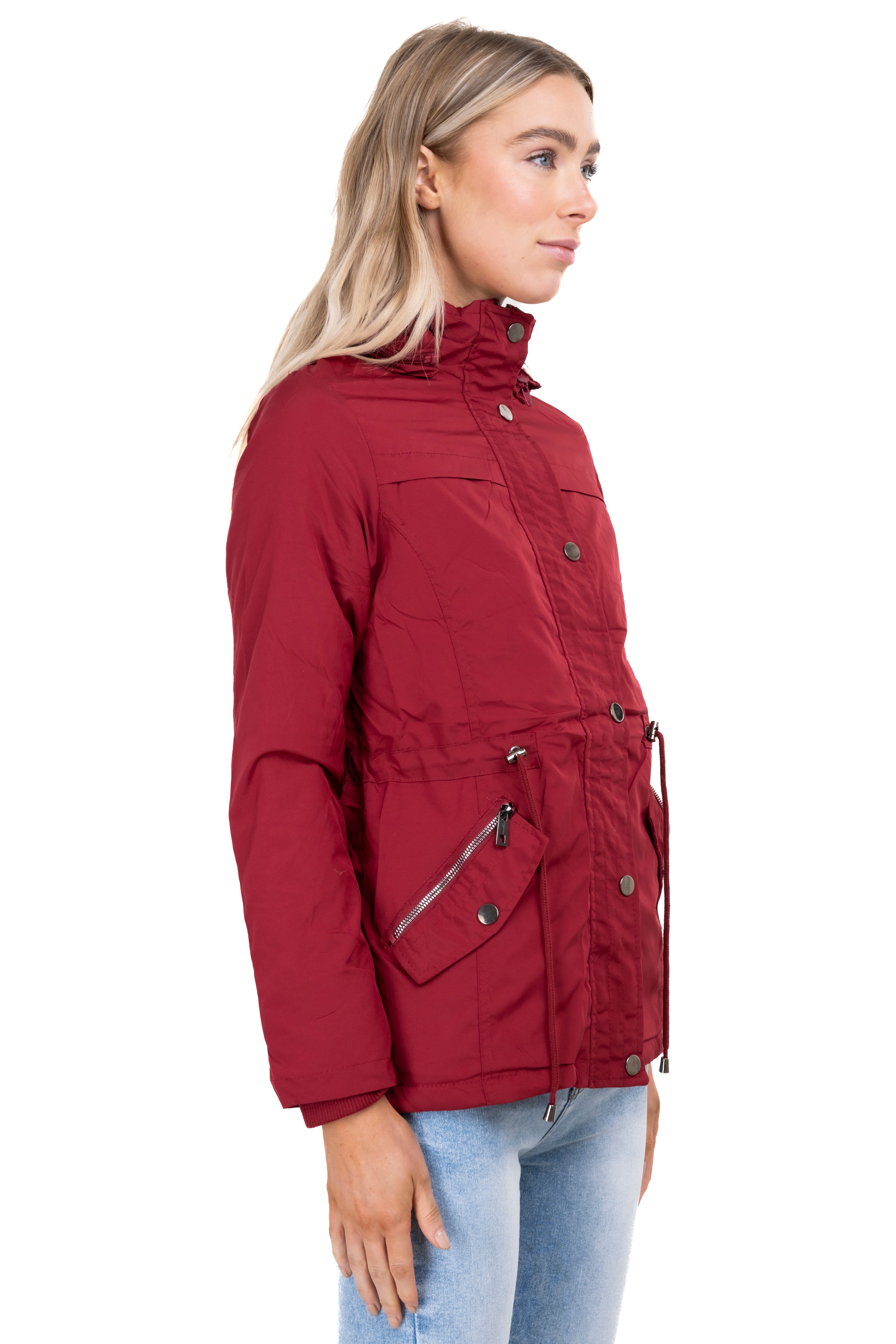 Gabardina bolsillos capucha sherpa ROJO