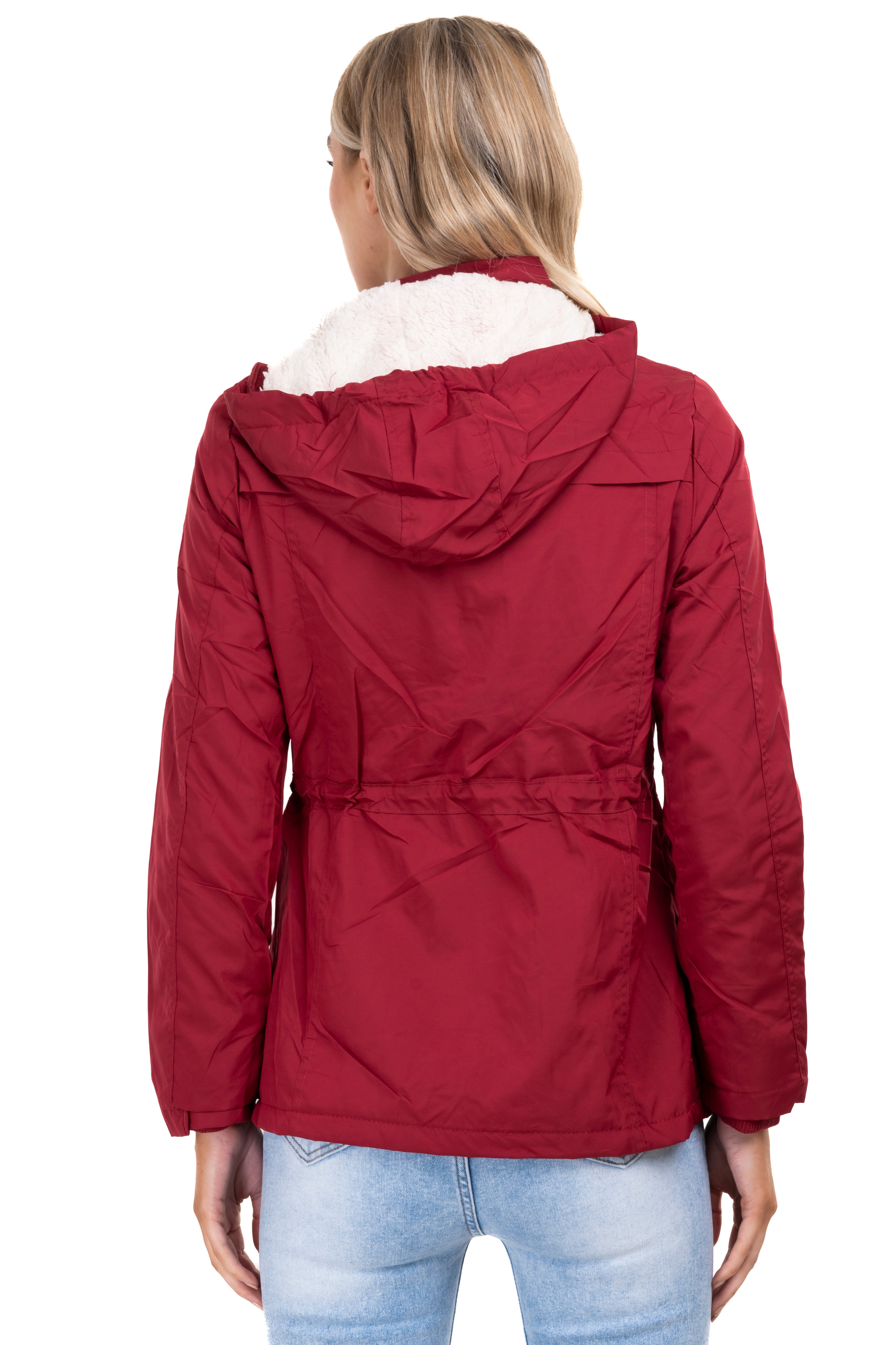 Gabardina bolsillos capucha sherpa ROJO
