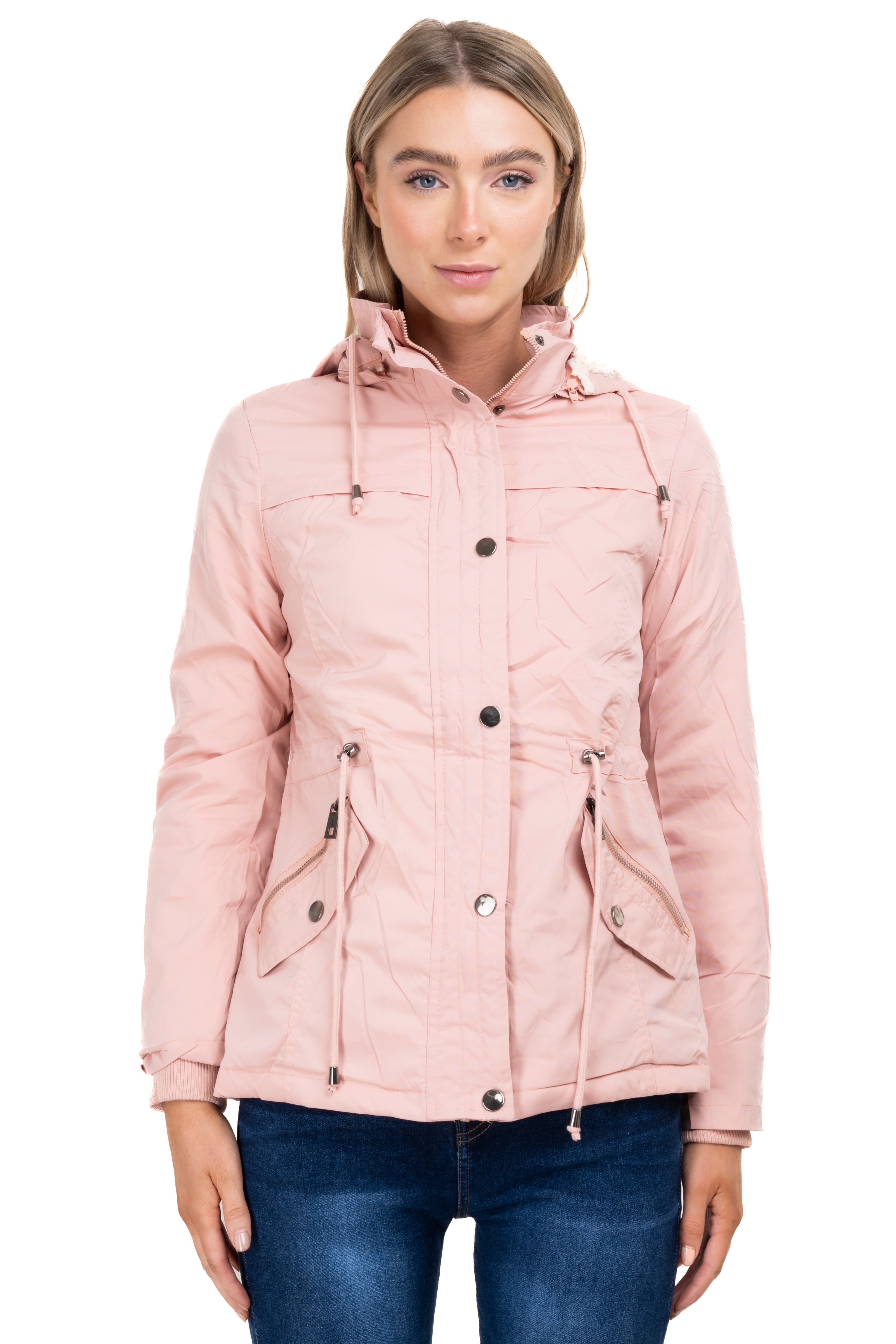 Gabardina bolsillos capucha sherpa ROSA