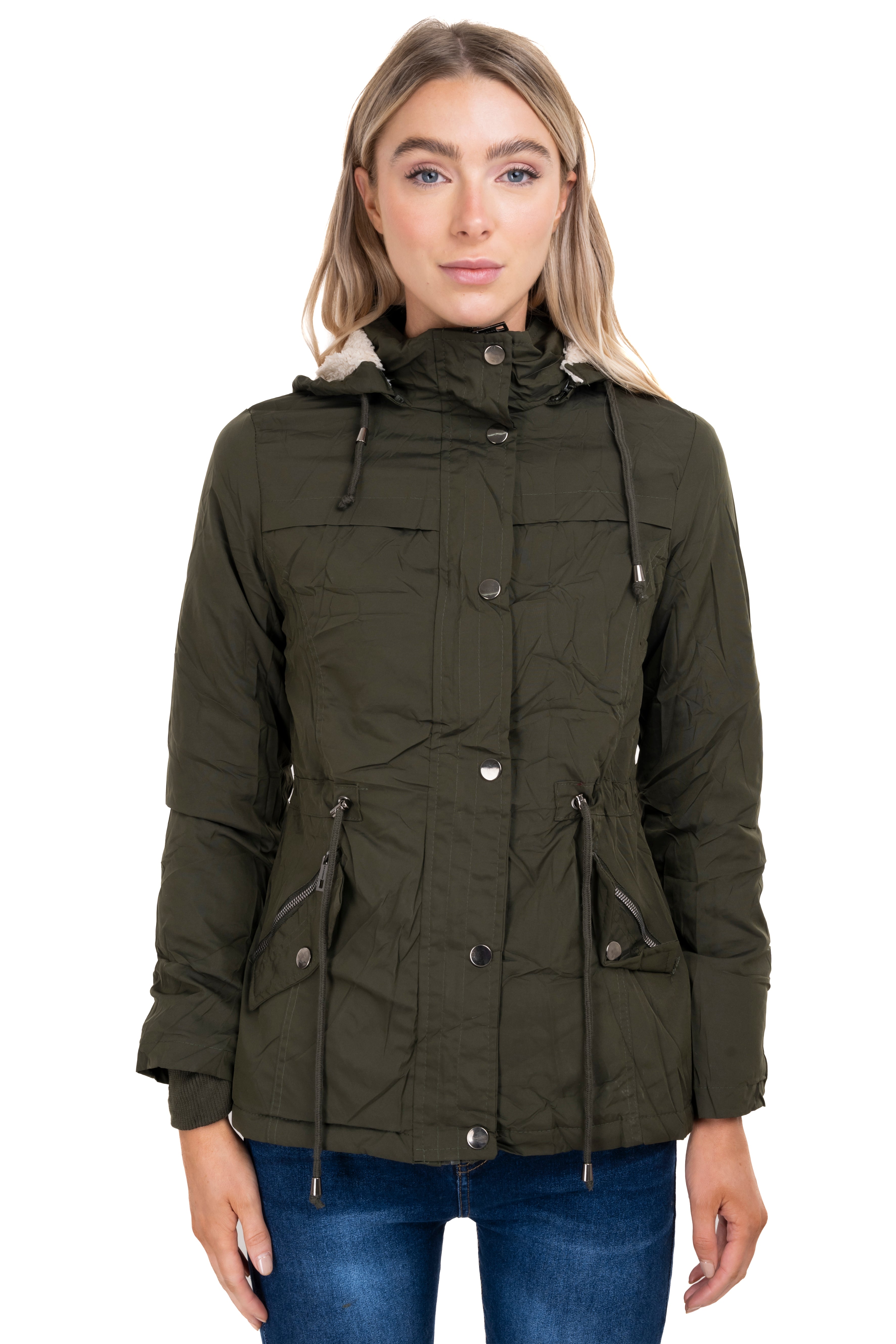 Gabardina bolsillos capucha sherpa VERDE