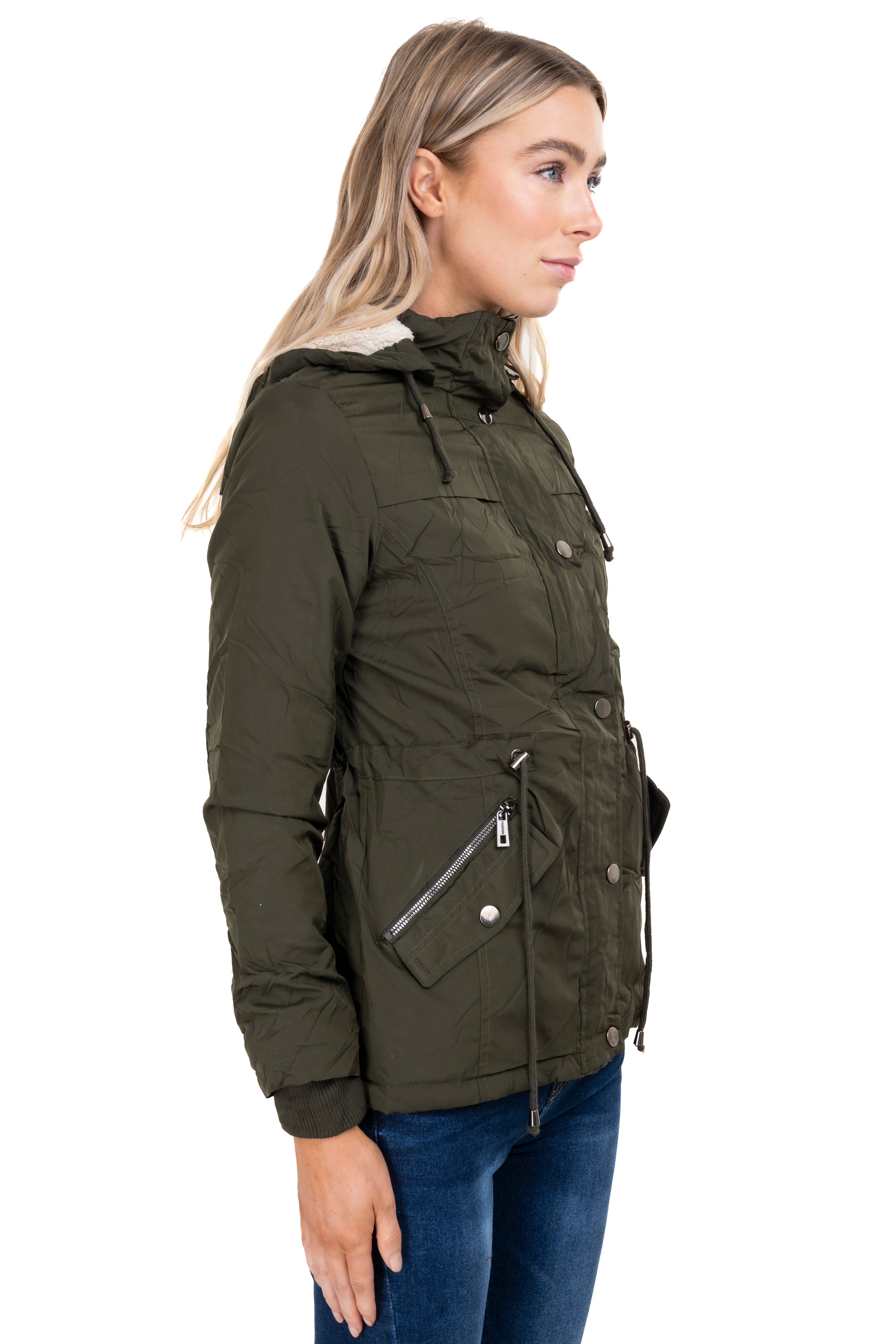 Gabardina bolsillos capucha sherpa VERDE