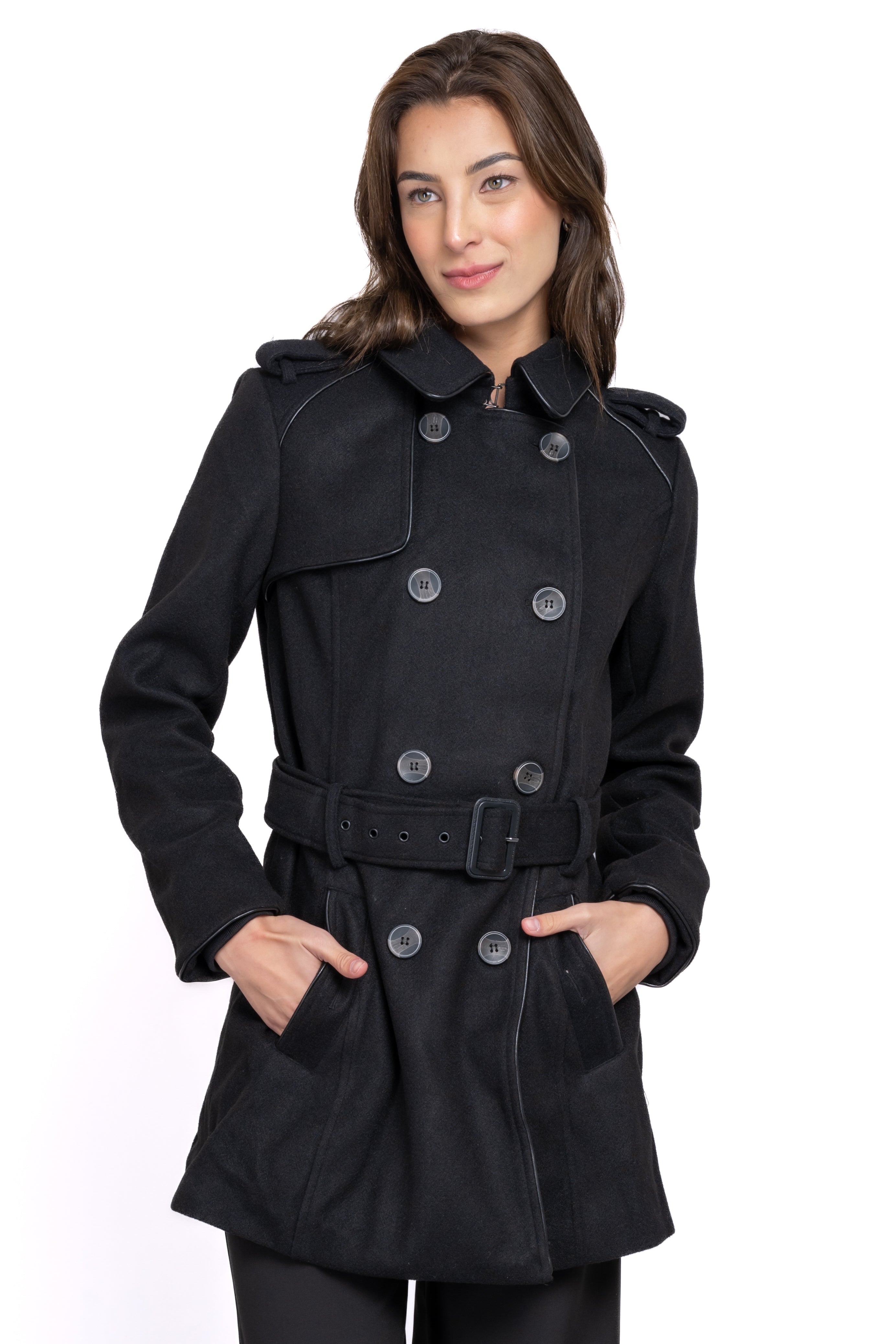Gabardina botones cinturón NEGRO